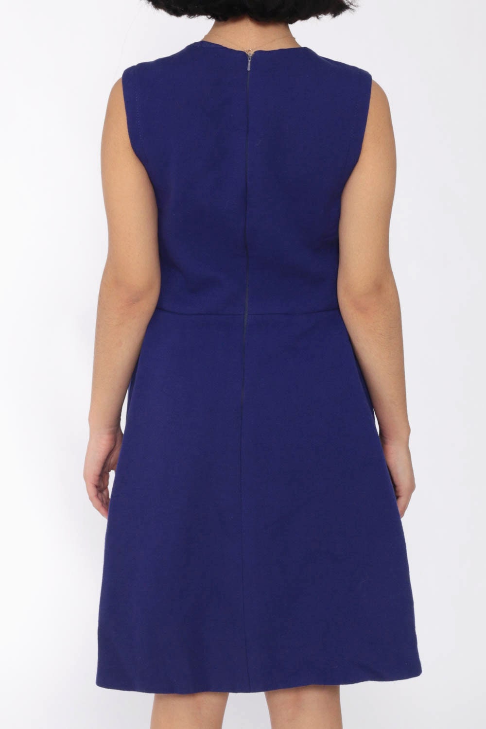 60s Mod Mini Dress Purple Wool Sleeveless Shift Space Age Small