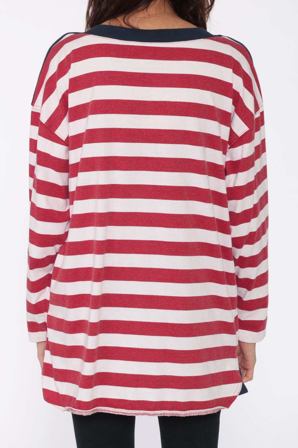 80s Striped Star Long Sleeve Shirt Red White Blue Nautical Medium Large