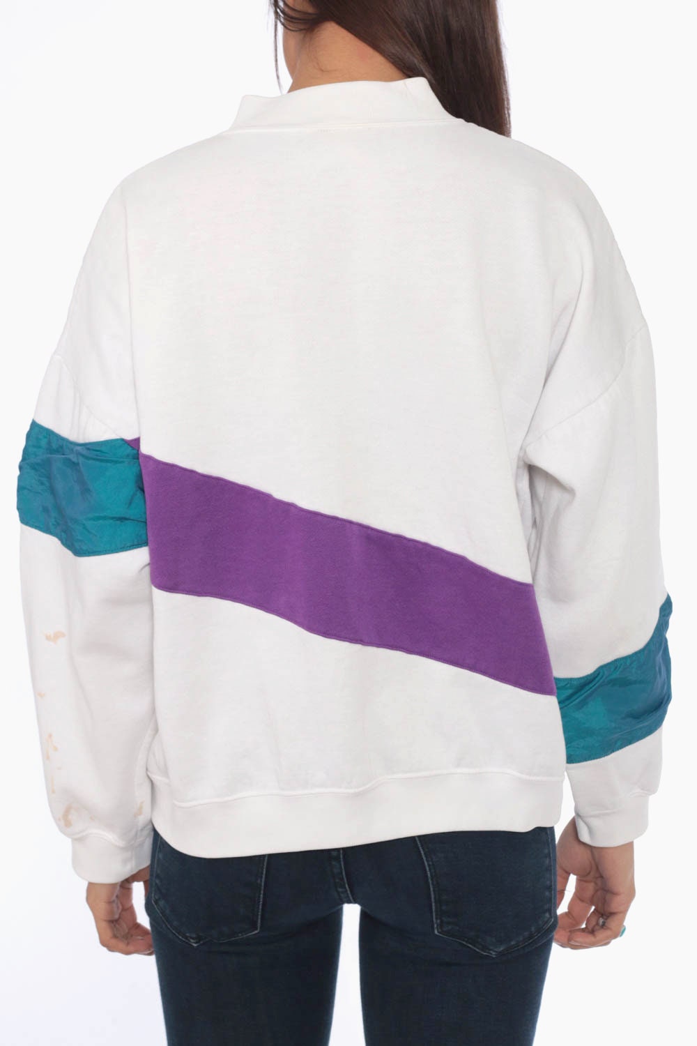 90s Adidas Trefoil Crewneck Sweatshirt Purple White Colour Block Large