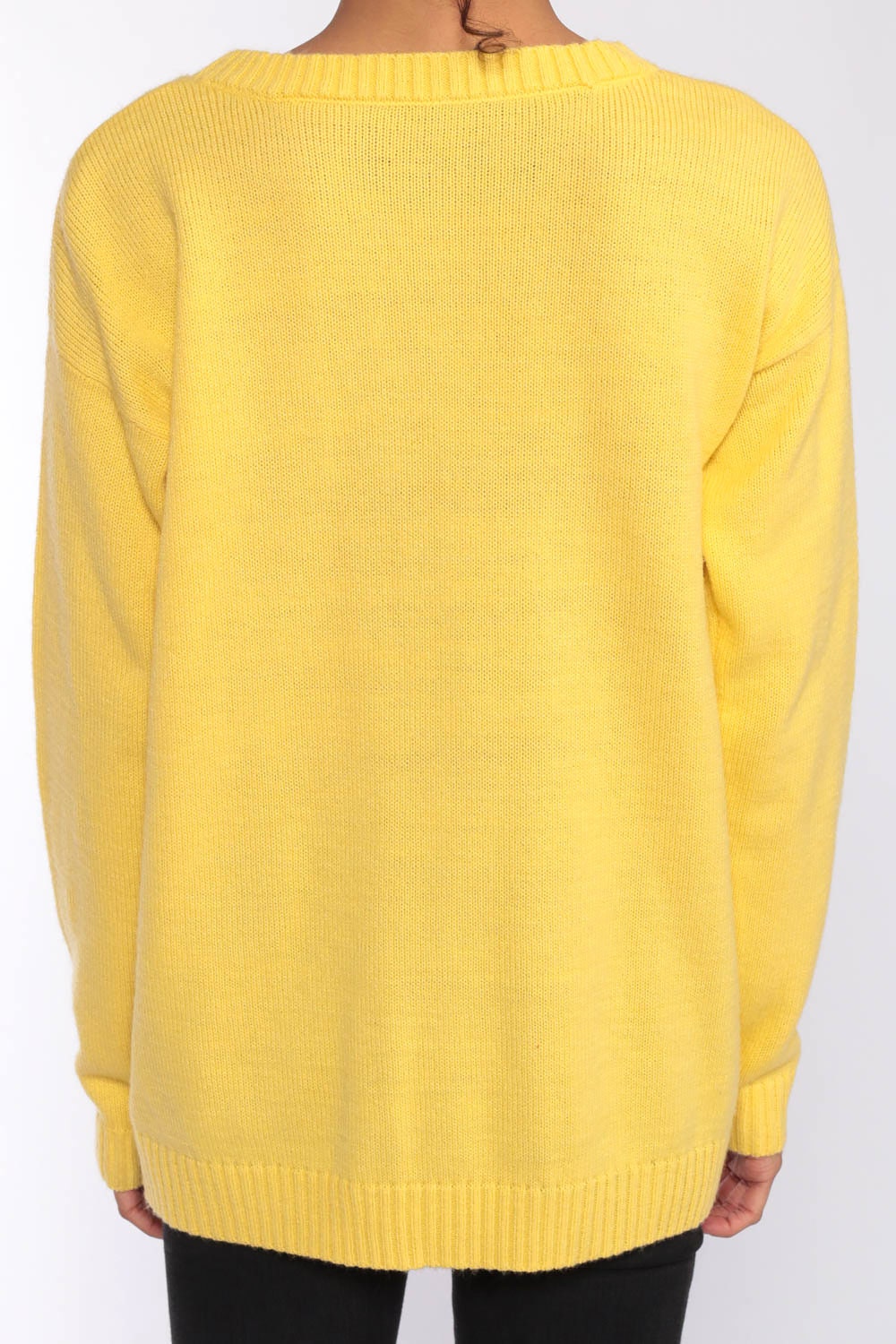 1970s Yellow Joy Love Peace Knit Sweater Pullover Small Medium