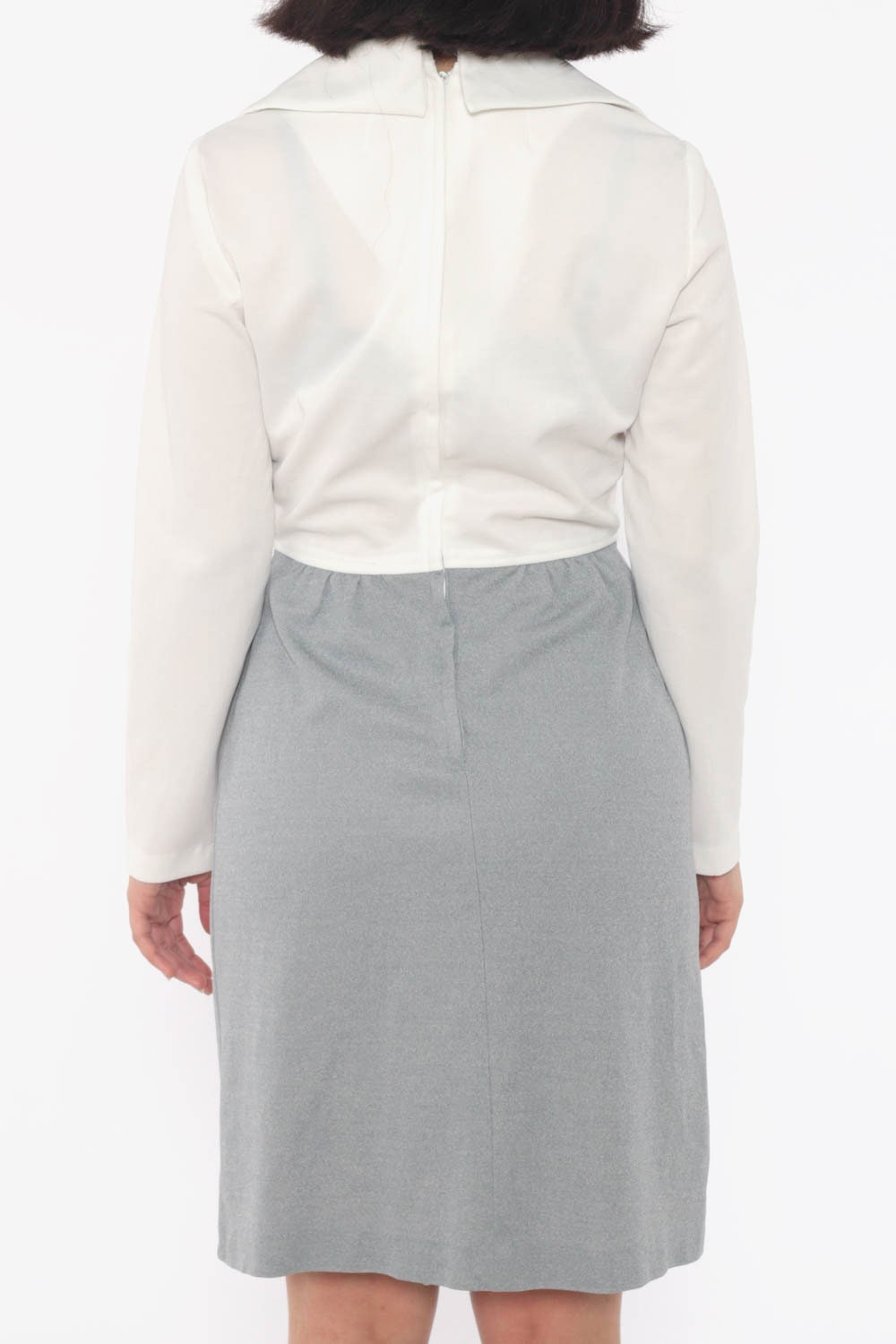 60s Mod Mini Dress High Waist Grey White Colour Block Polyester Small