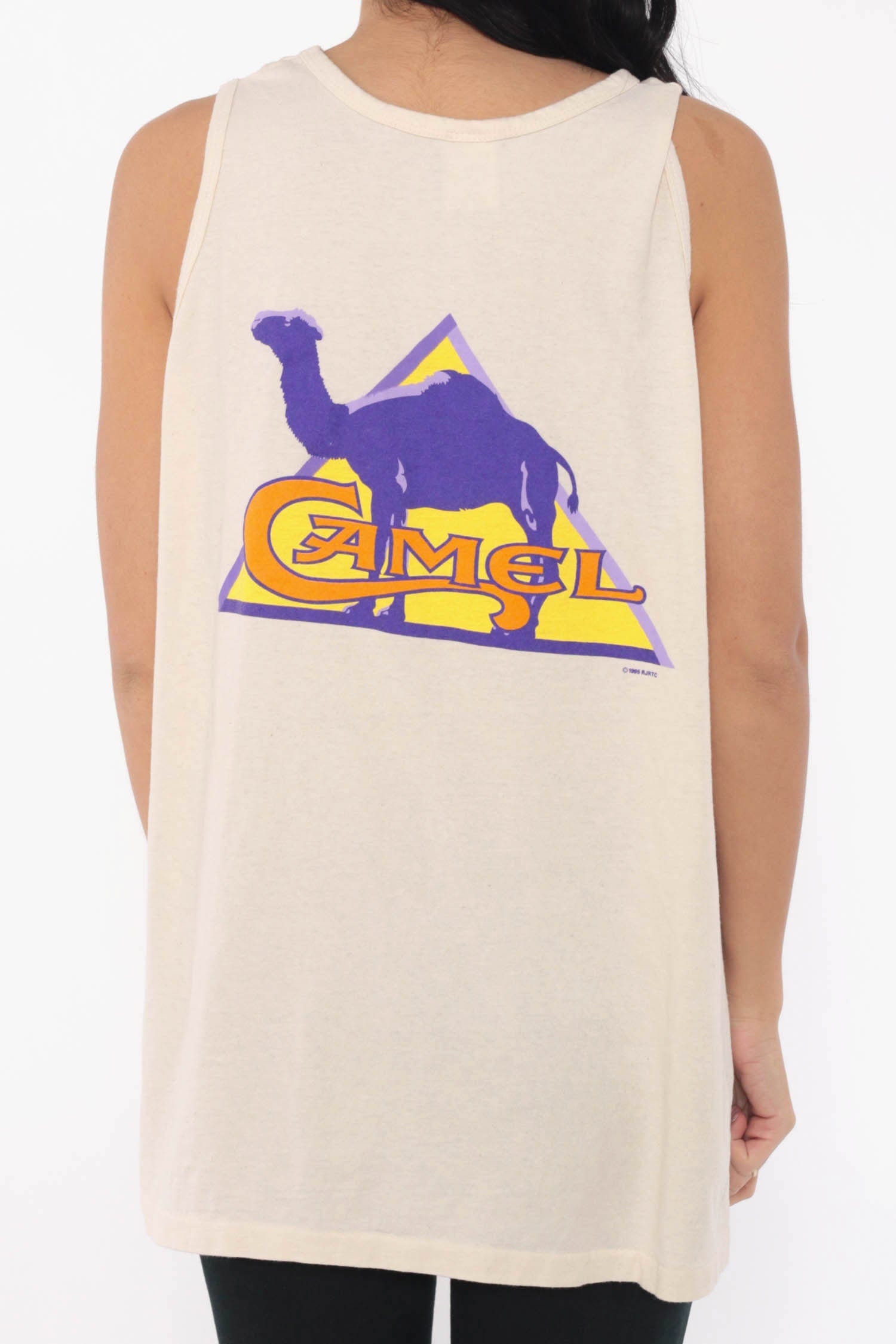 90s Camel Joe Cigarettes Graphic Tank Top Beige Cotton Unisex Extra Large
