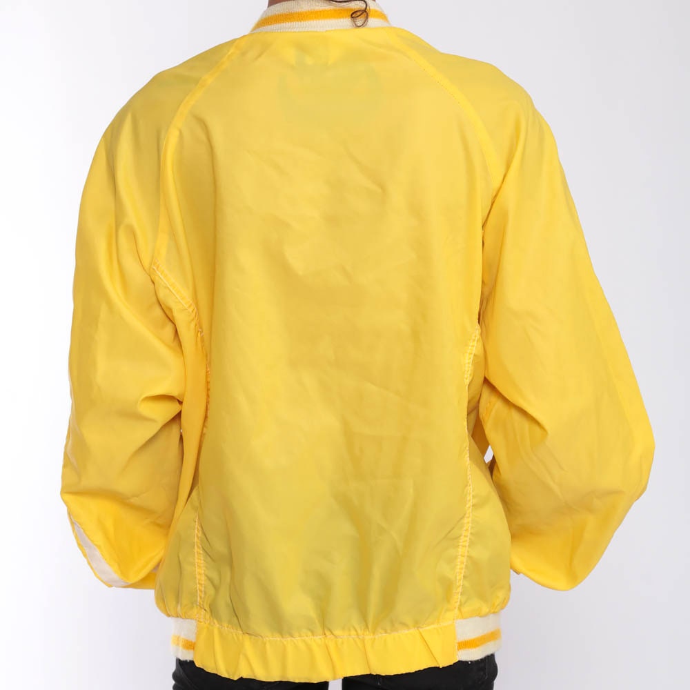 80s Yellow Nylon Windbreaker Jacket Striped Raglan Zip-Up Large