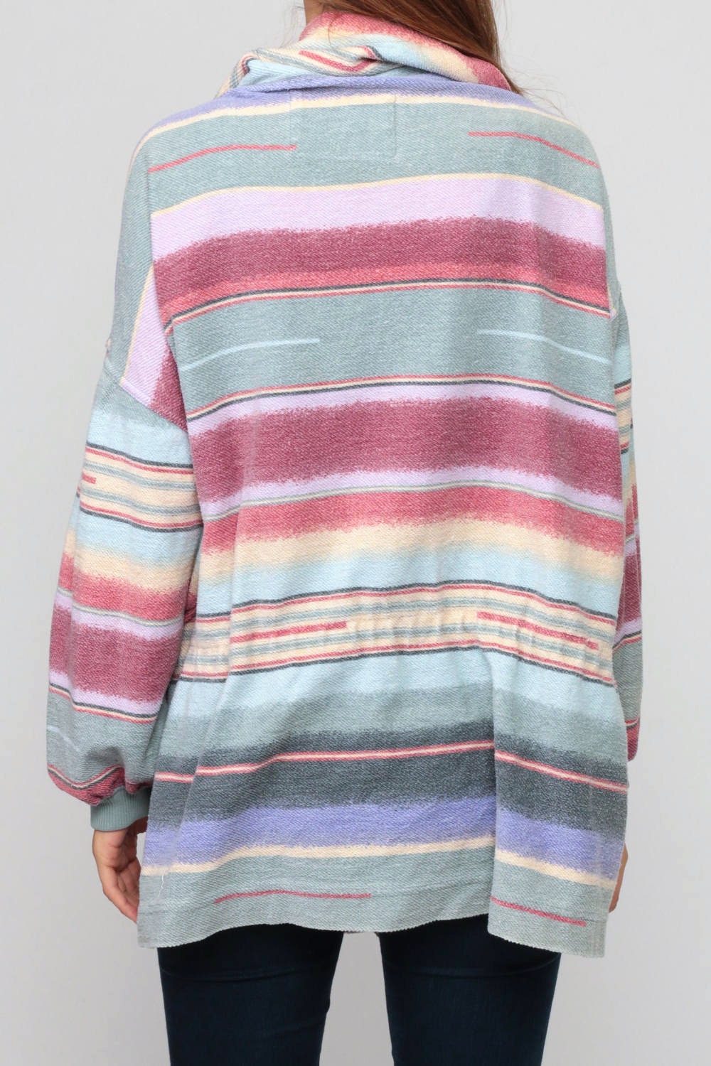 90s Striped Anorak Jacket Drawstring Waist Pink Green Cotton Extra Large XXL