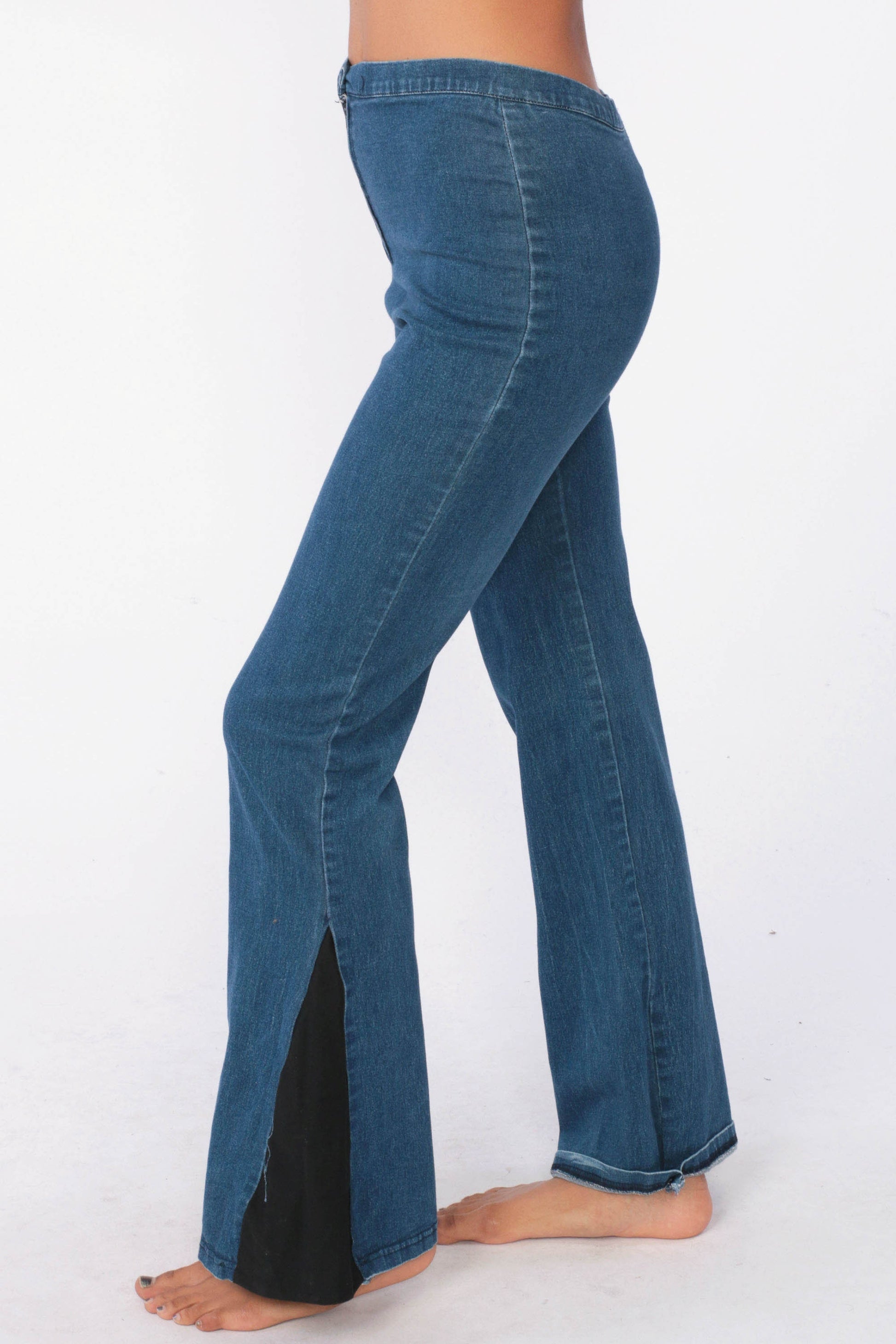 90s Blue Flared Jeans High Rise Stretchy Y2K Bell Bottom Denim Extra Small