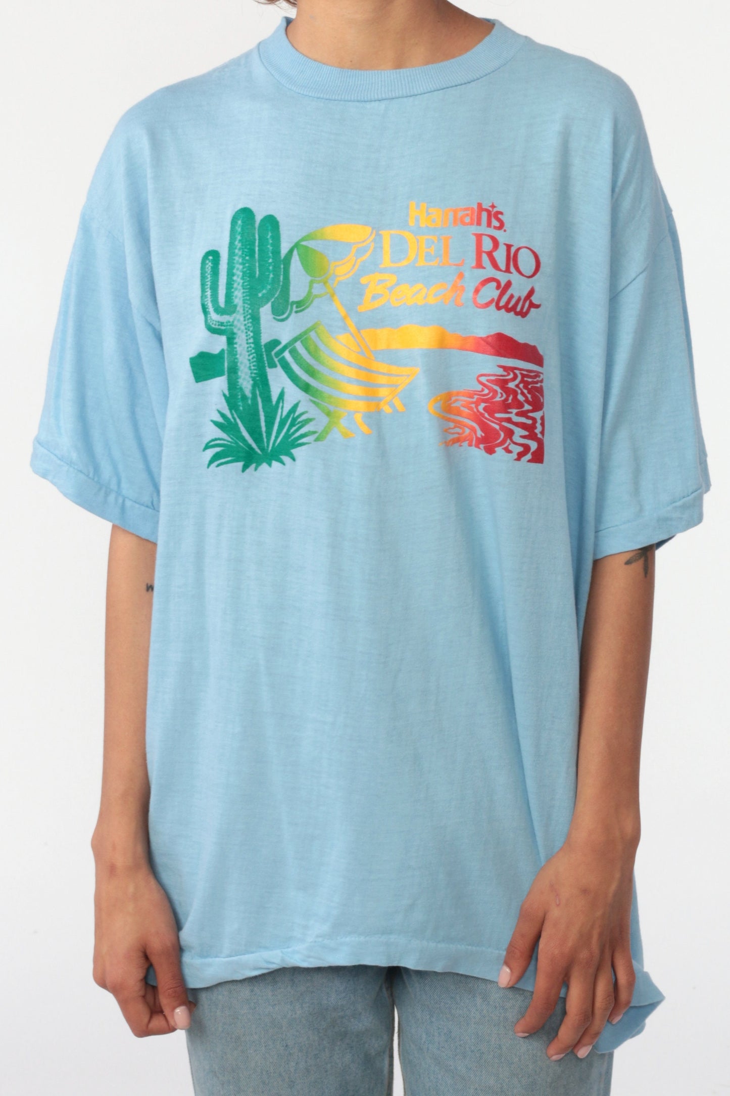 80s Harrah's Del Rio Beach Club Laughlin Nevada Saguaro Cactus Graphic T-Shirt Large