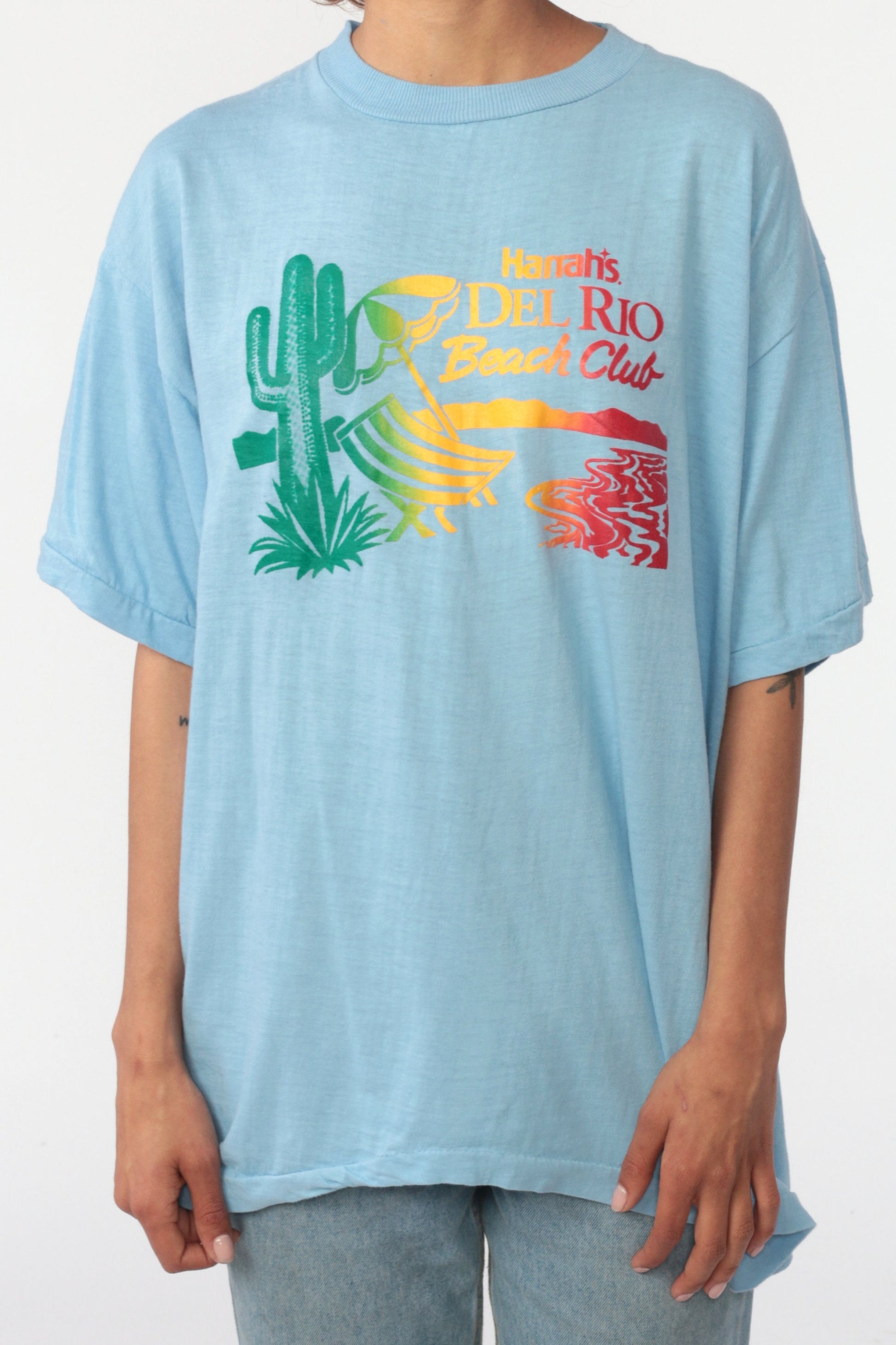 80s Harrah's Del Rio Beach Club Laughlin Nevada Saguaro Cactus Graphic T-Shirt Large