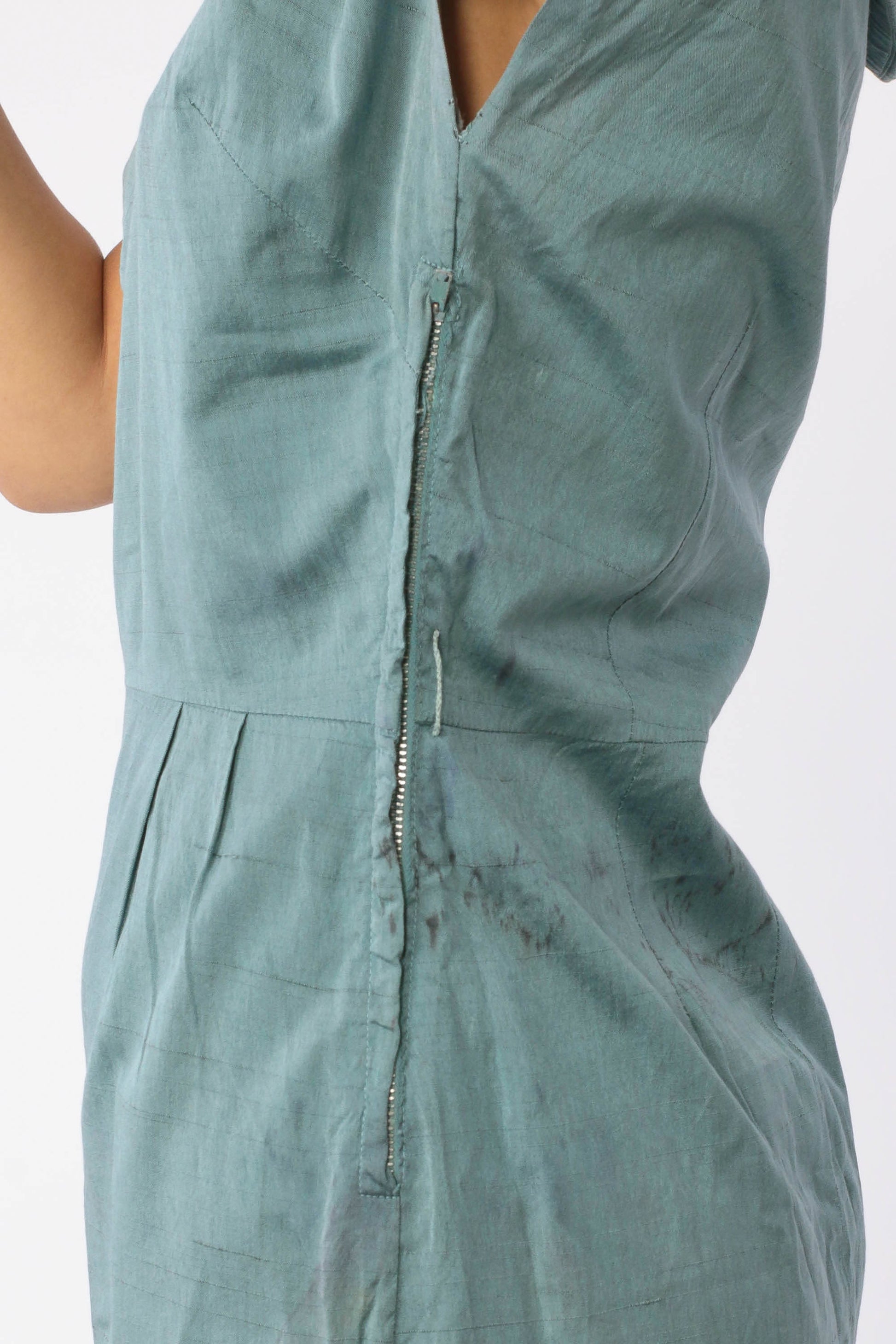 1950s Blue Sailor Collar Sheath Dress Wiggle Skirt Cap Sleeve Small