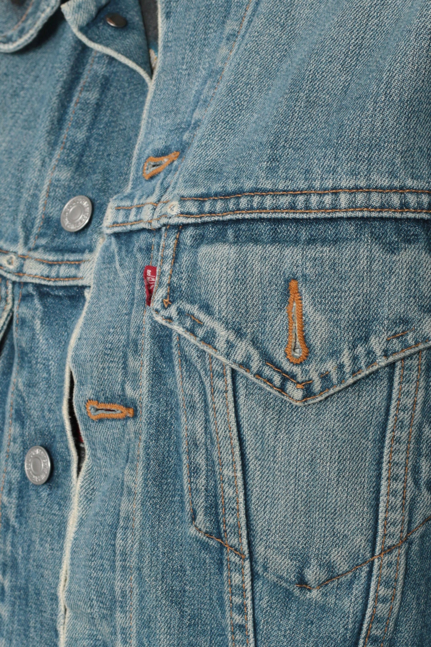 90s Levi's Denim Trucker Jacket Blue Red Tab Small Medium