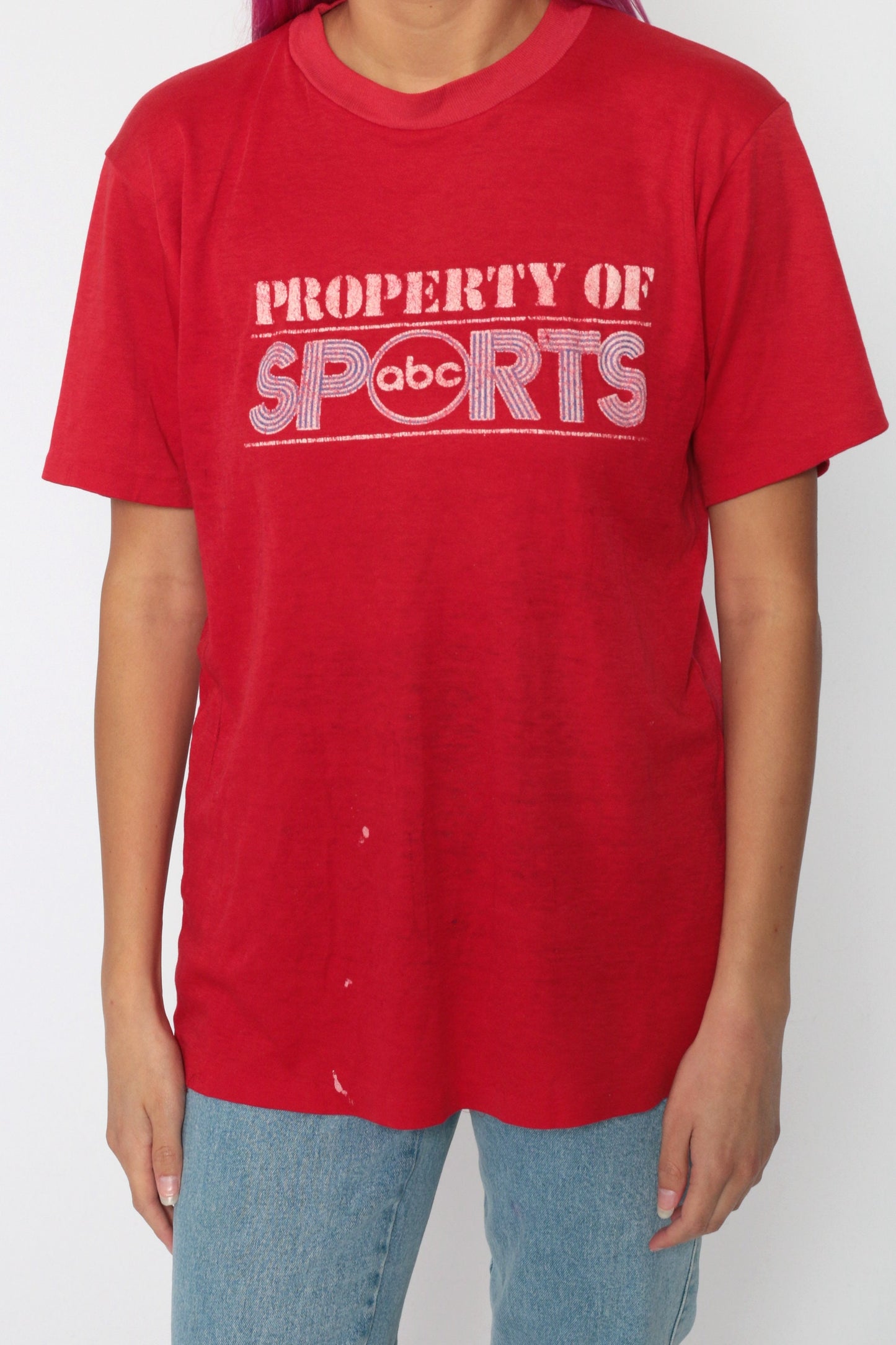 80s ABC Sports Graphic T-Shirt Red Cotton Tee Medium