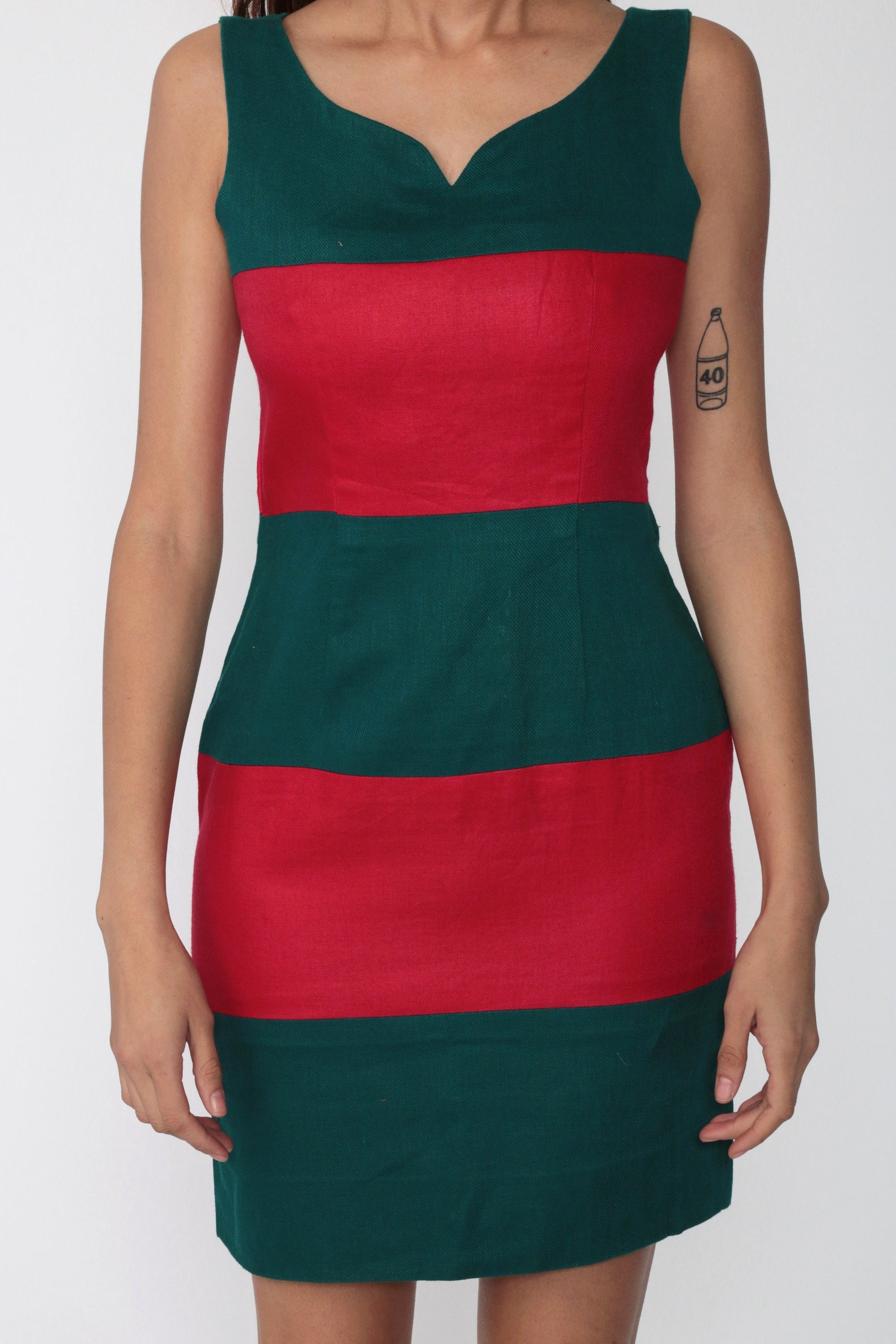 90s Kirei Striped Mini Dress Red Green Sleeveless Sheath Small