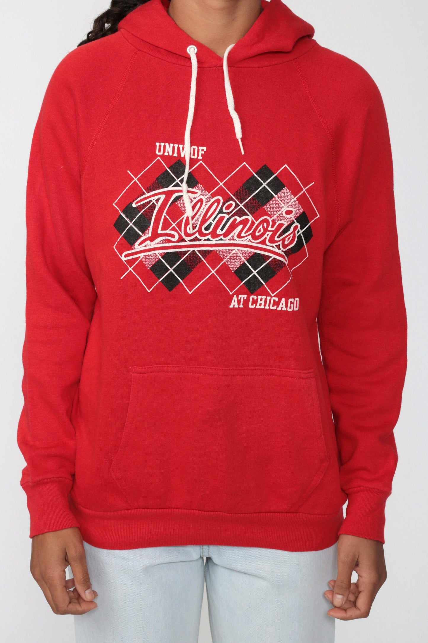 90s University of Chicago Hooded Sweatshirt Red Kangaroo Pocket Small
