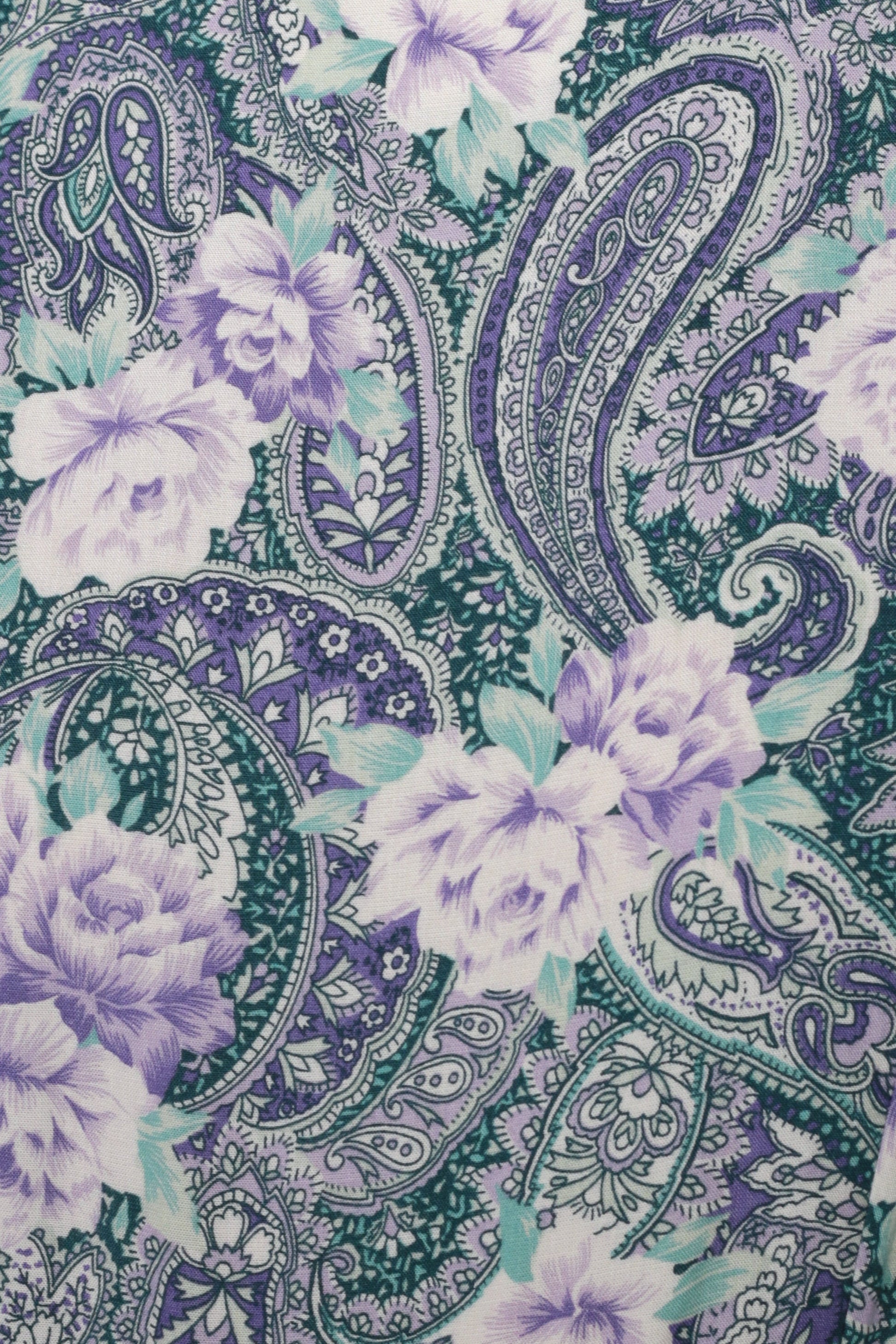 1970s Floral Paisley Button-Back Dress High Waist Midi Pockets Blue Extra Small