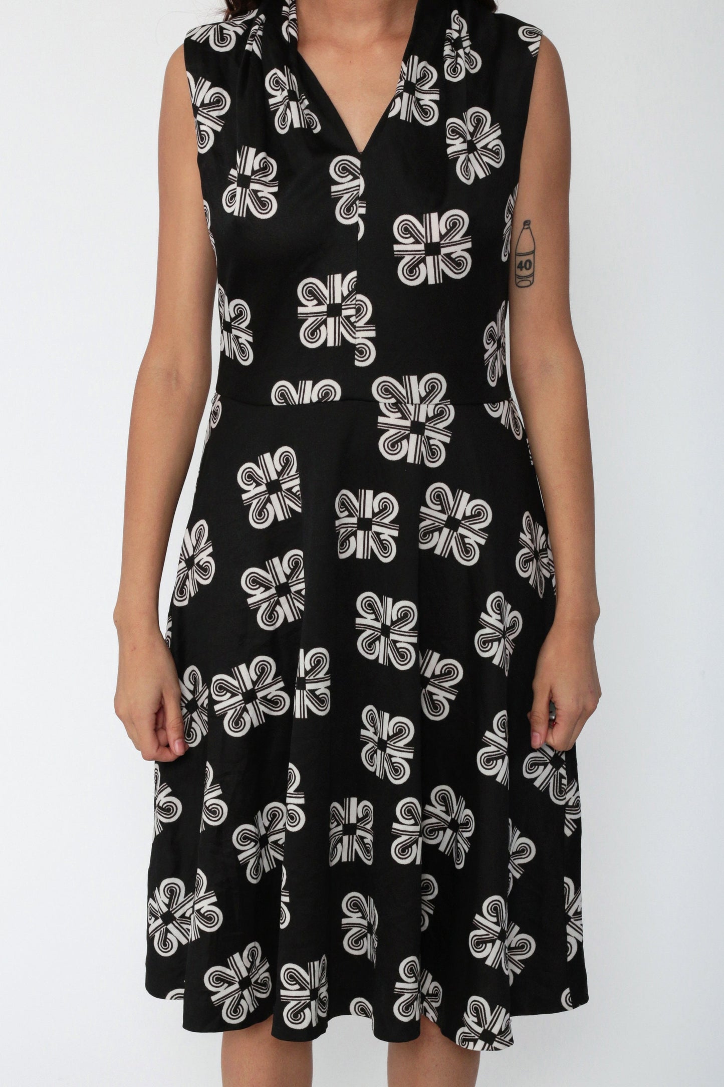 1970s Geometric Print Sleeveless Dress Green Striped Diamond Mini Medium