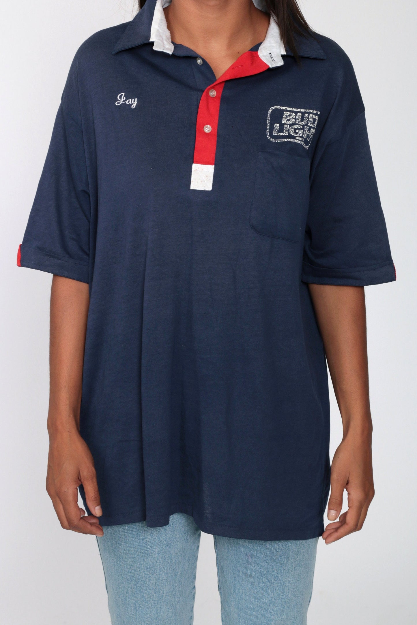 80s Bud Light Hebenstreit Distribution Polo Shirt Navy Blue Extra Large
