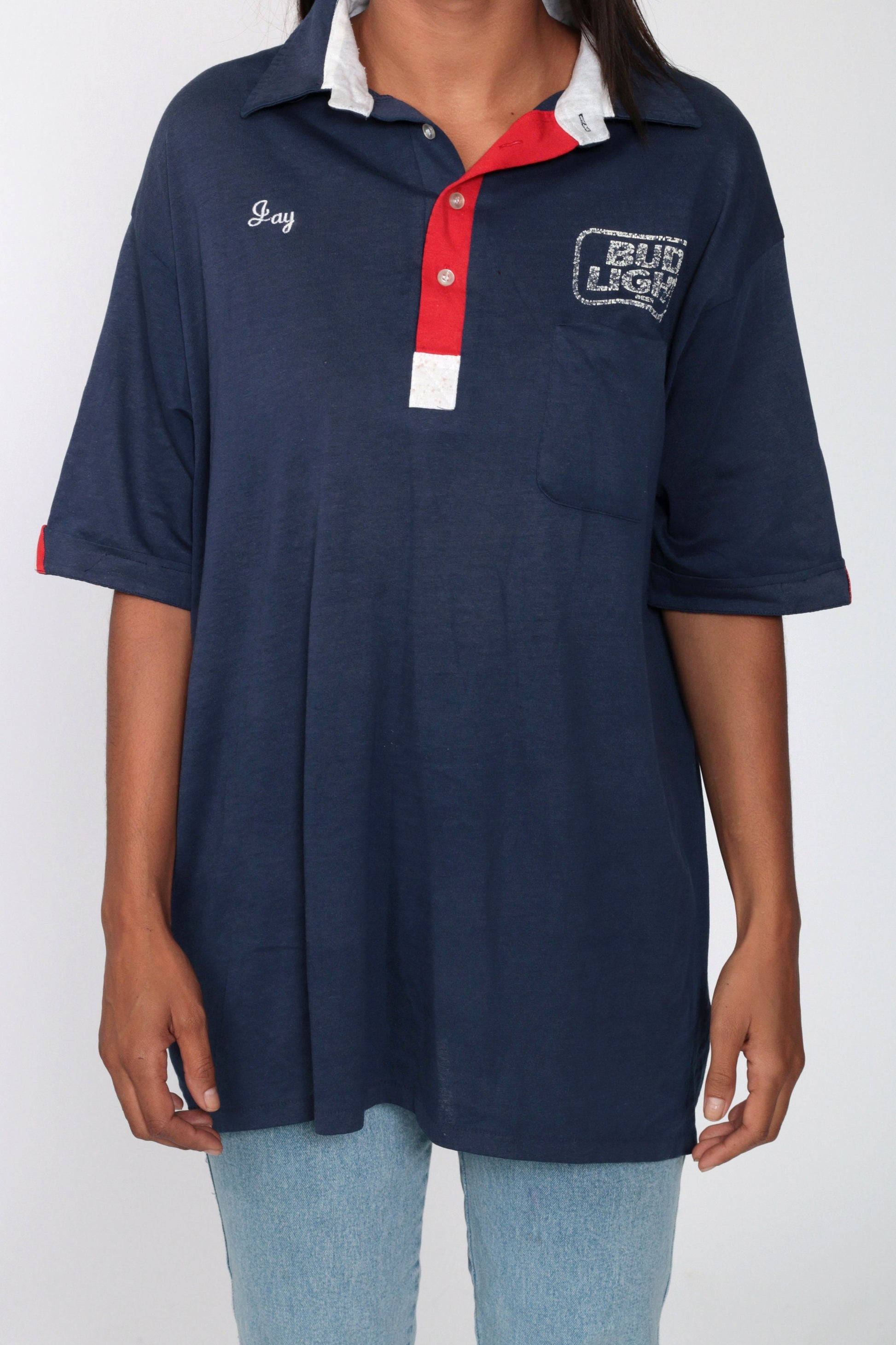 80s Bud Light Hebenstreit Distribution Polo Shirt Navy Blue Extra Large