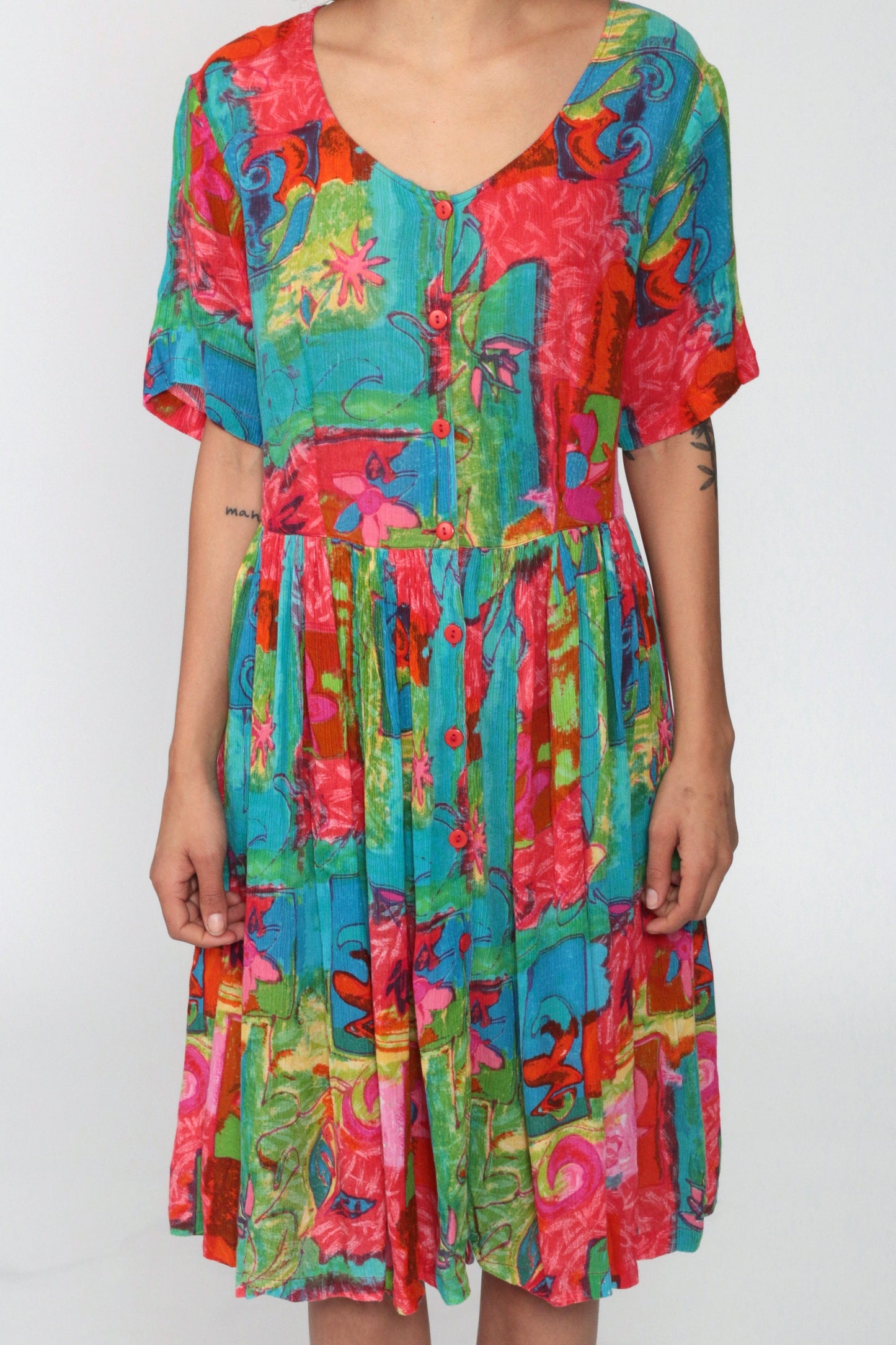 90s Phool Floral Button-Up Dress Multicolour High-Waisted Knee-Length Small