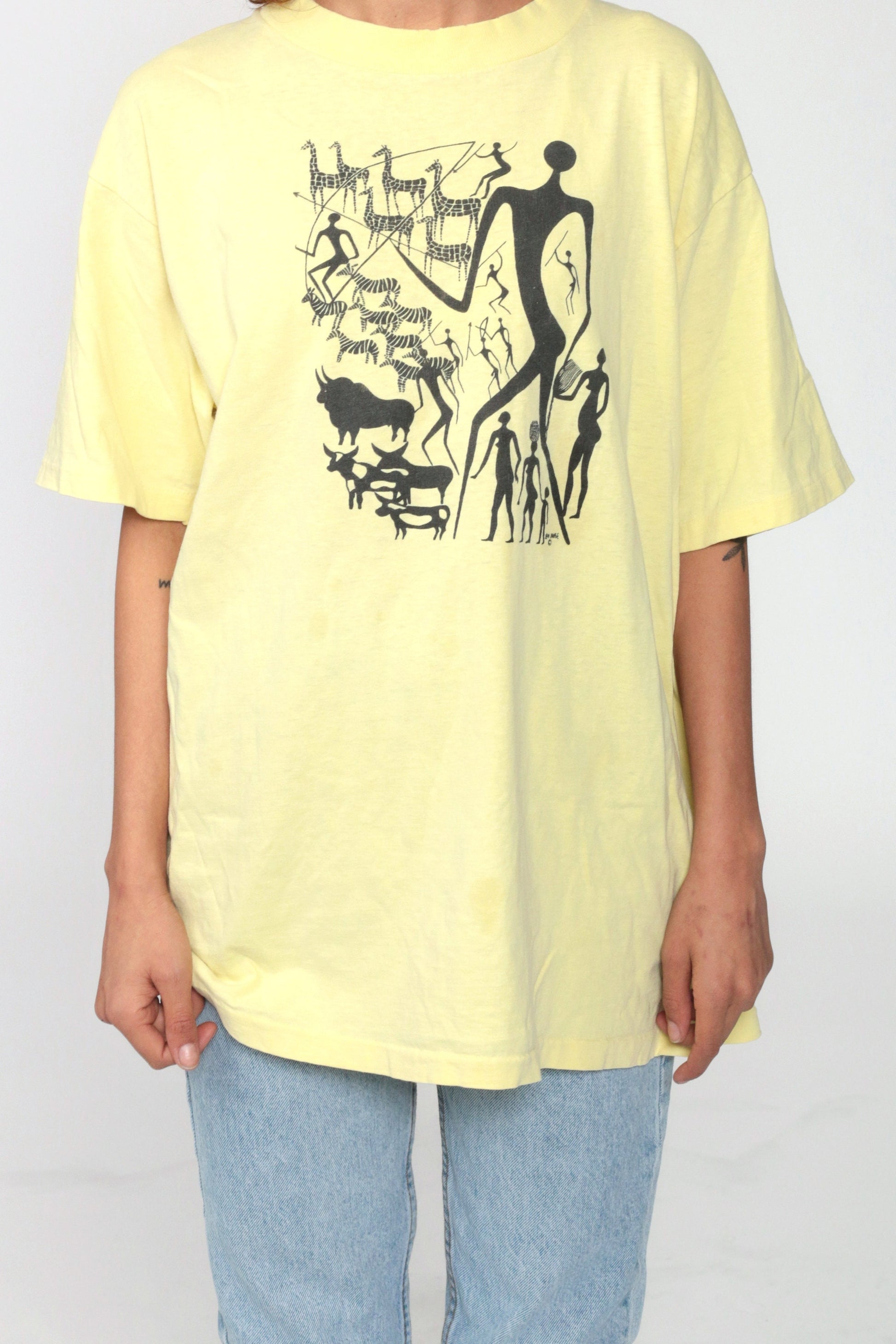 90s Heidi Lange Kenyan Art Hunter Graphic T-Shirt Unisex Large