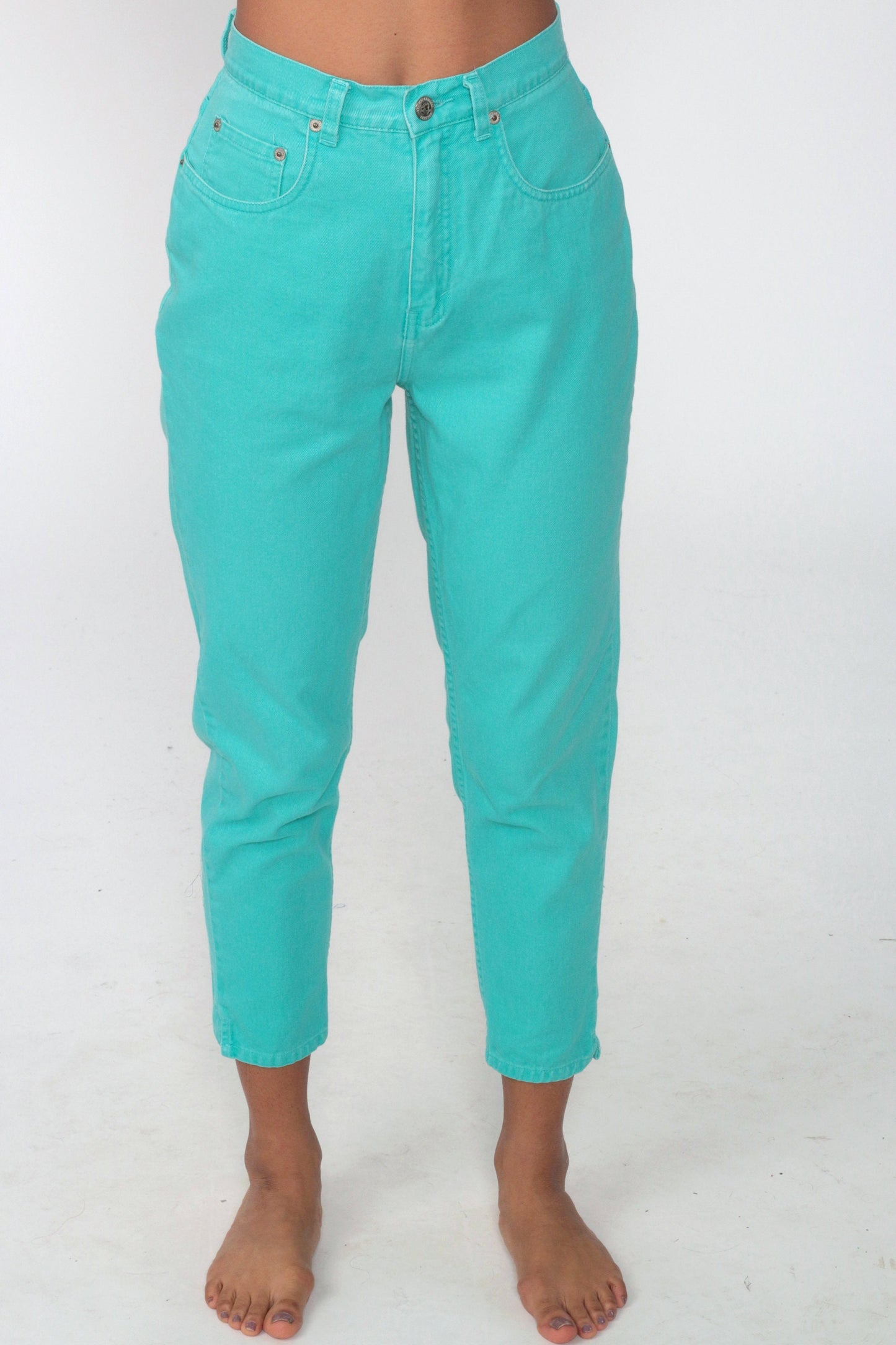 90s Turquoise High-Waisted Tapered Jeans Ankle Denim Extra Small