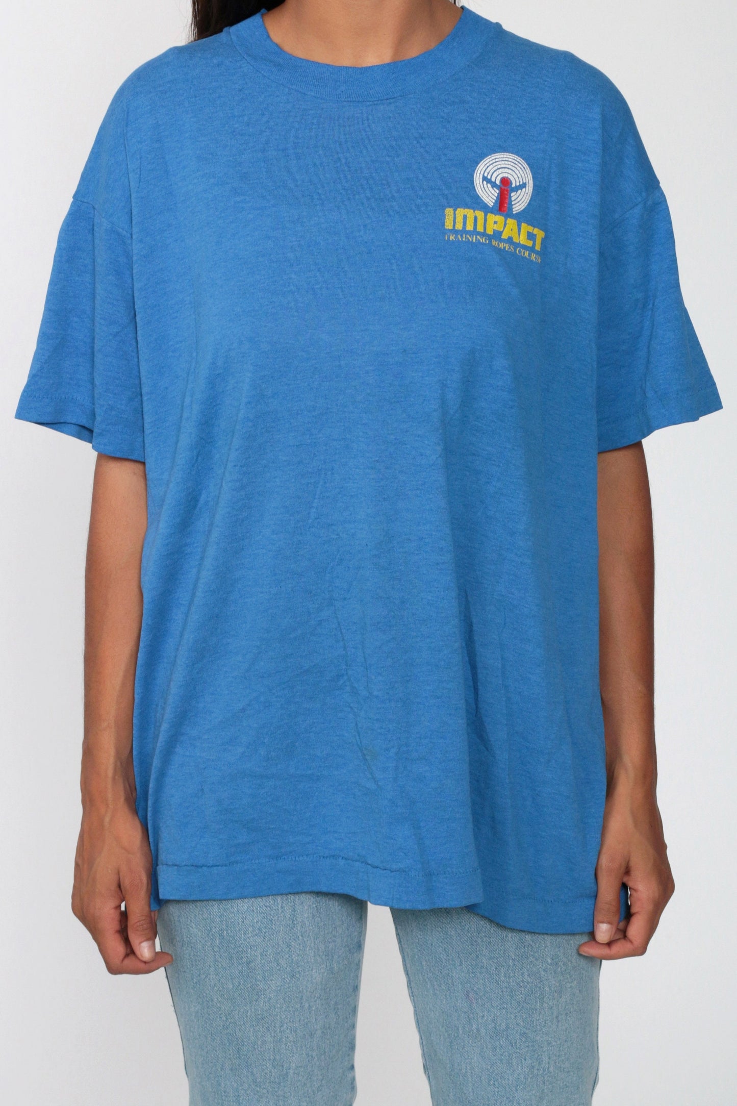 80s Impact Rope Rock Climbing Training Graphic T-Shirt Blue Extra Large
