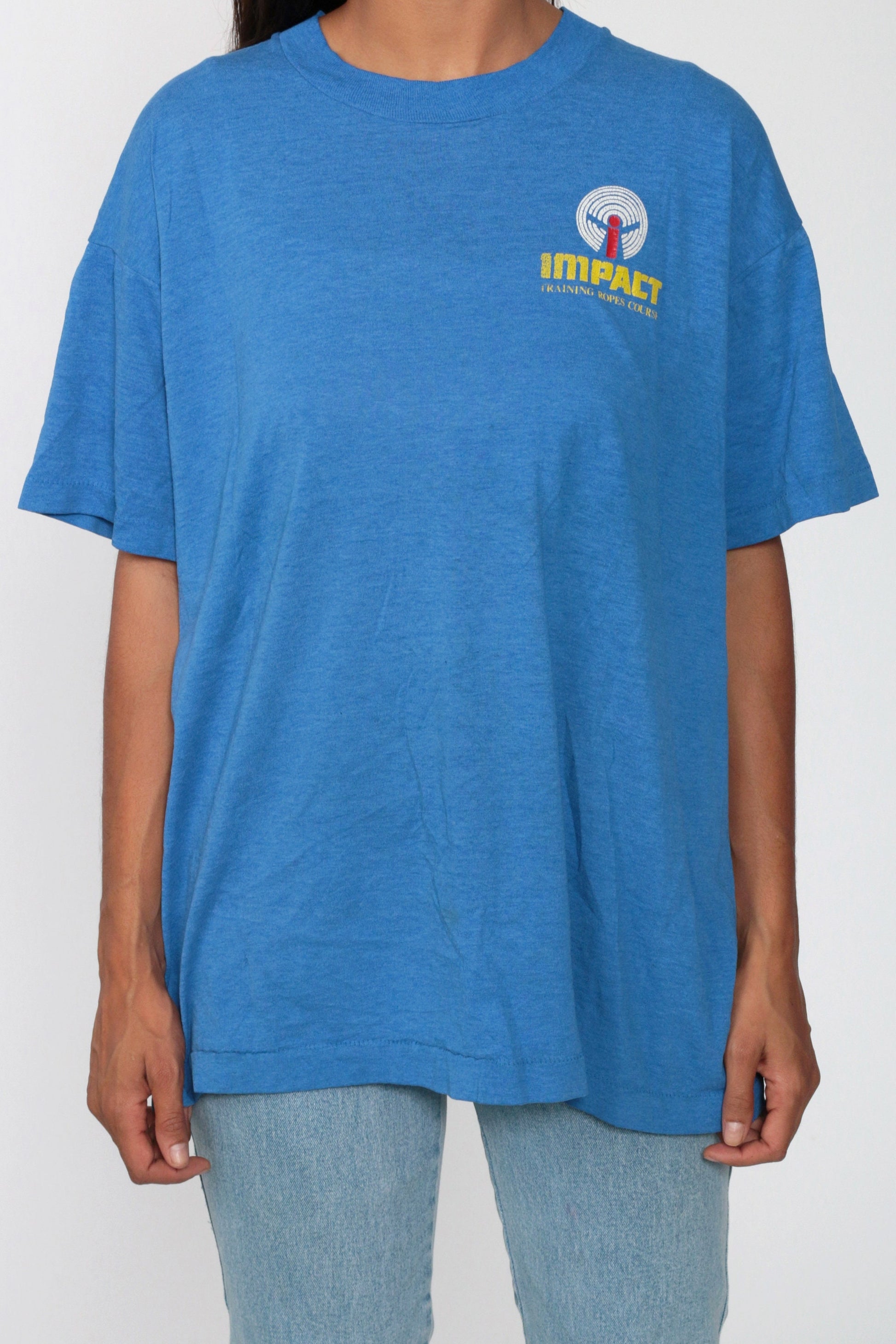 80s Impact Rope Rock Climbing Training Graphic T-Shirt Blue Extra Large