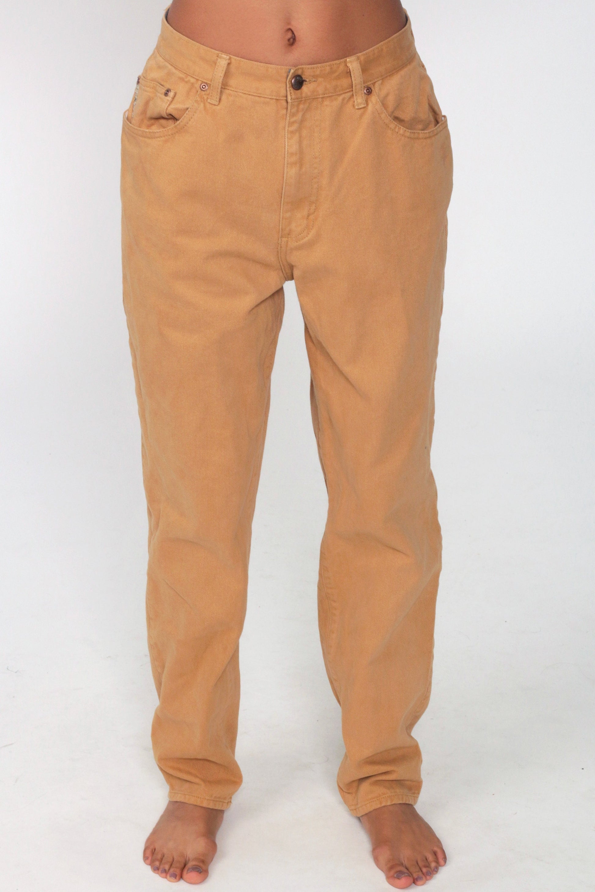 90s Crazy Horse Legend Khaki High-Waist Straight Jeans Cotton Medium