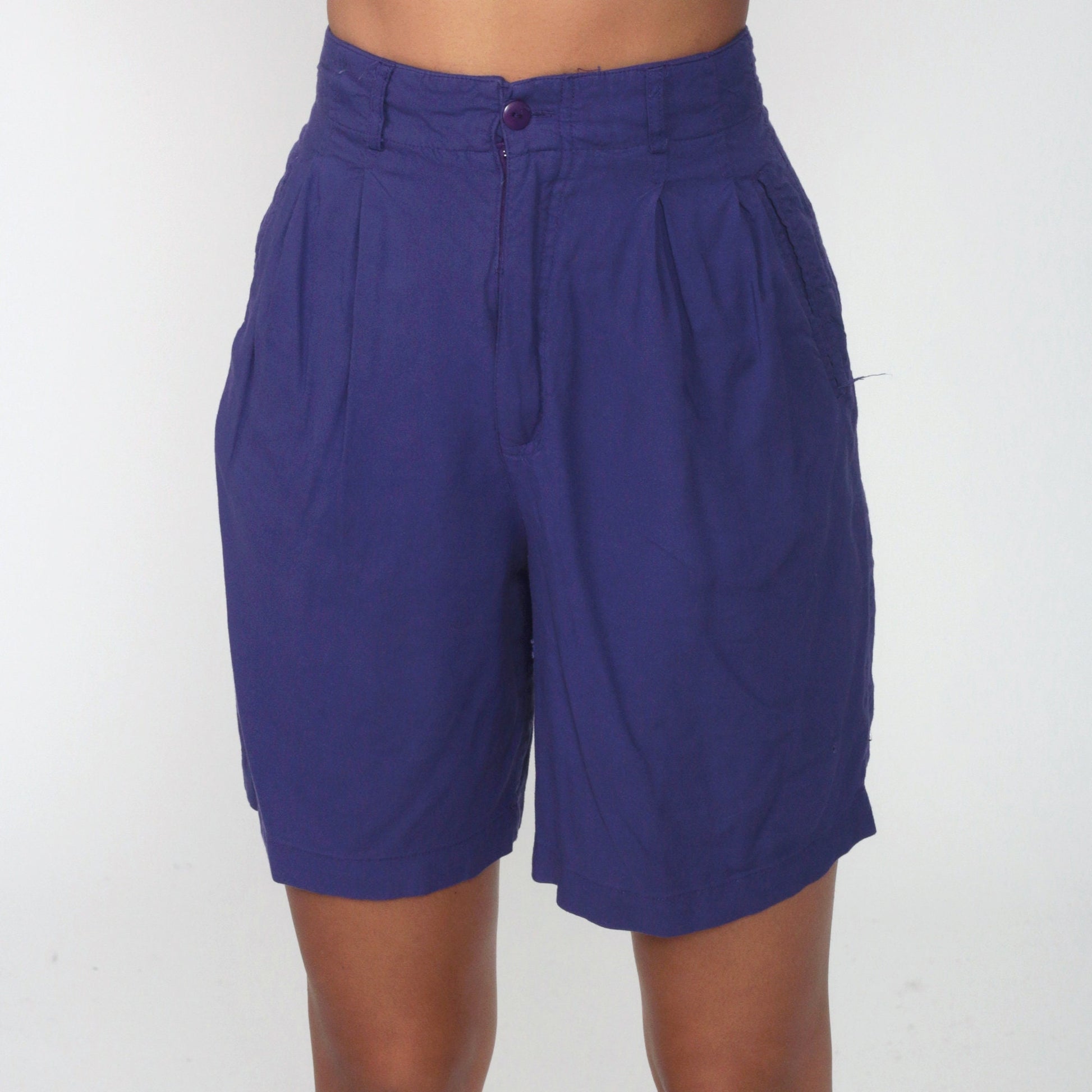 80s Purple Pleated High-Waist Shorts Rayon Baggy Extra Small