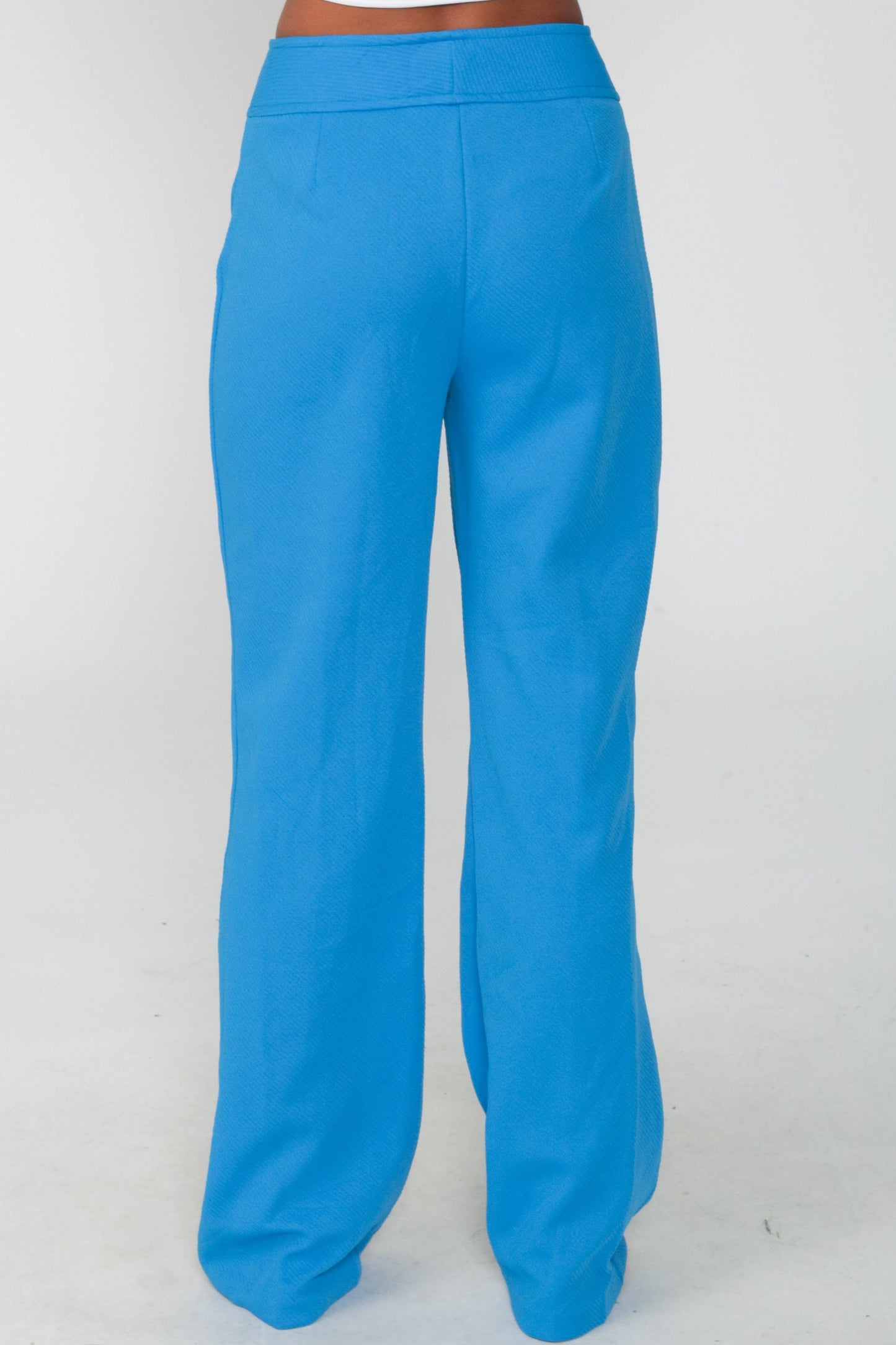 70s Blue Polyester High Waist Bell Bottom Trousers Small