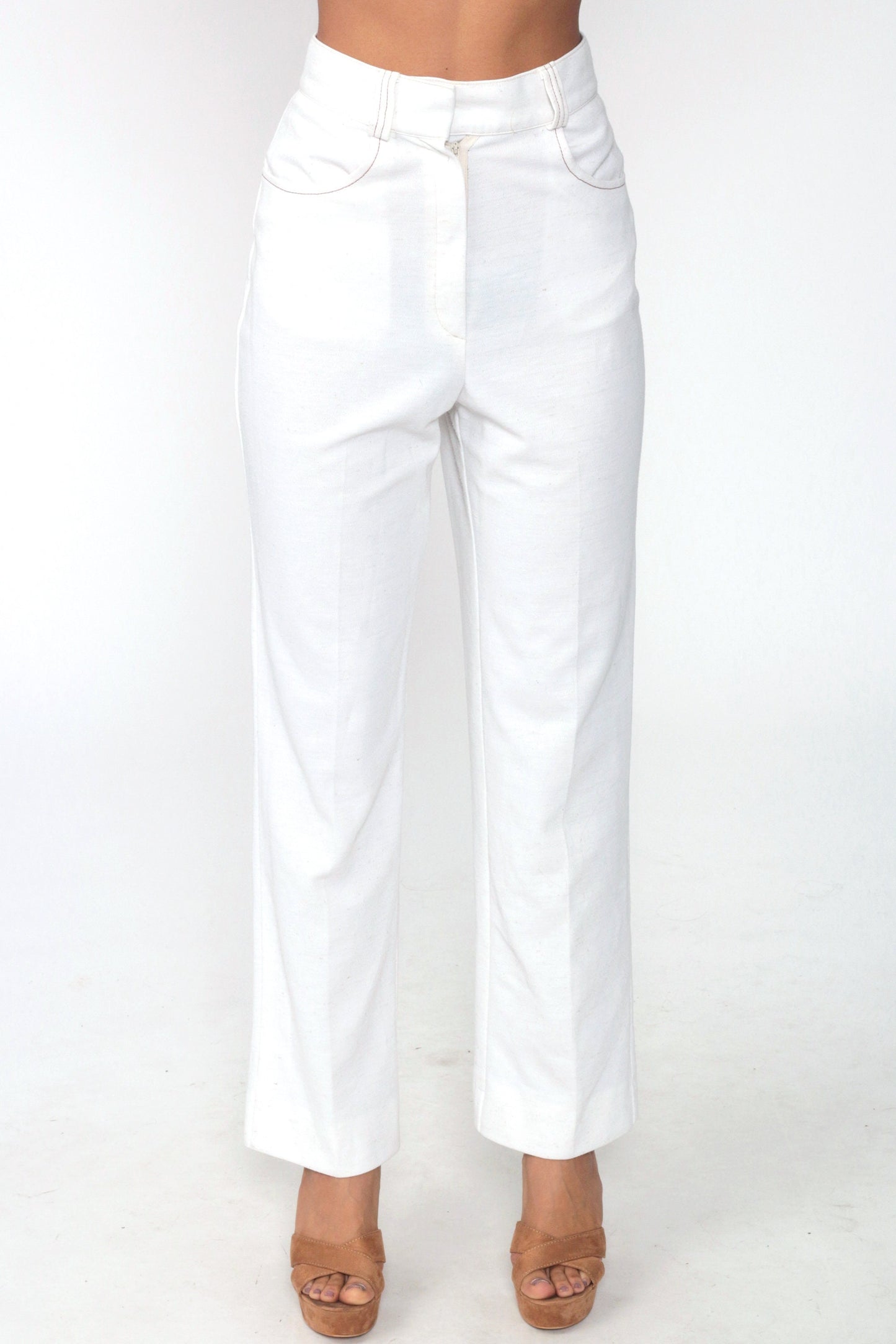 1970s White High-Rise Straight Leg Trousers Small