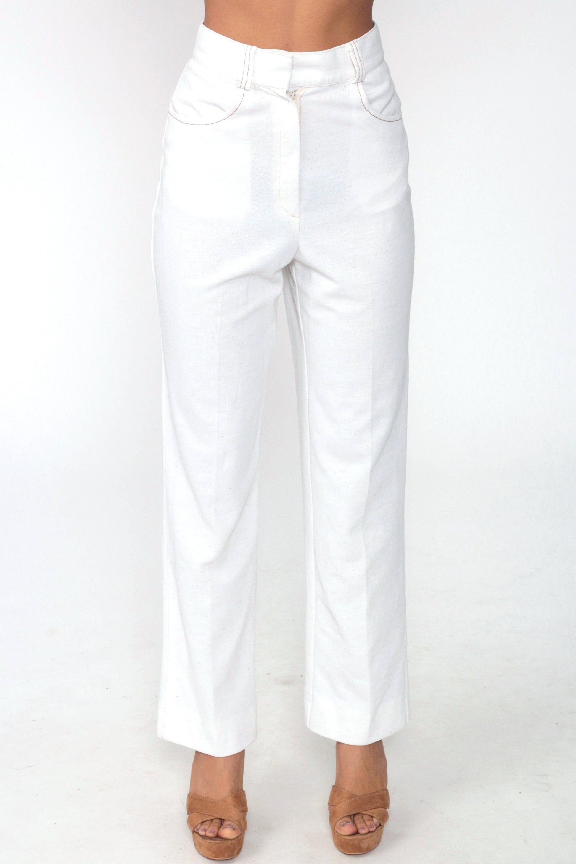 1970s White High-Rise Straight Leg Trousers Small