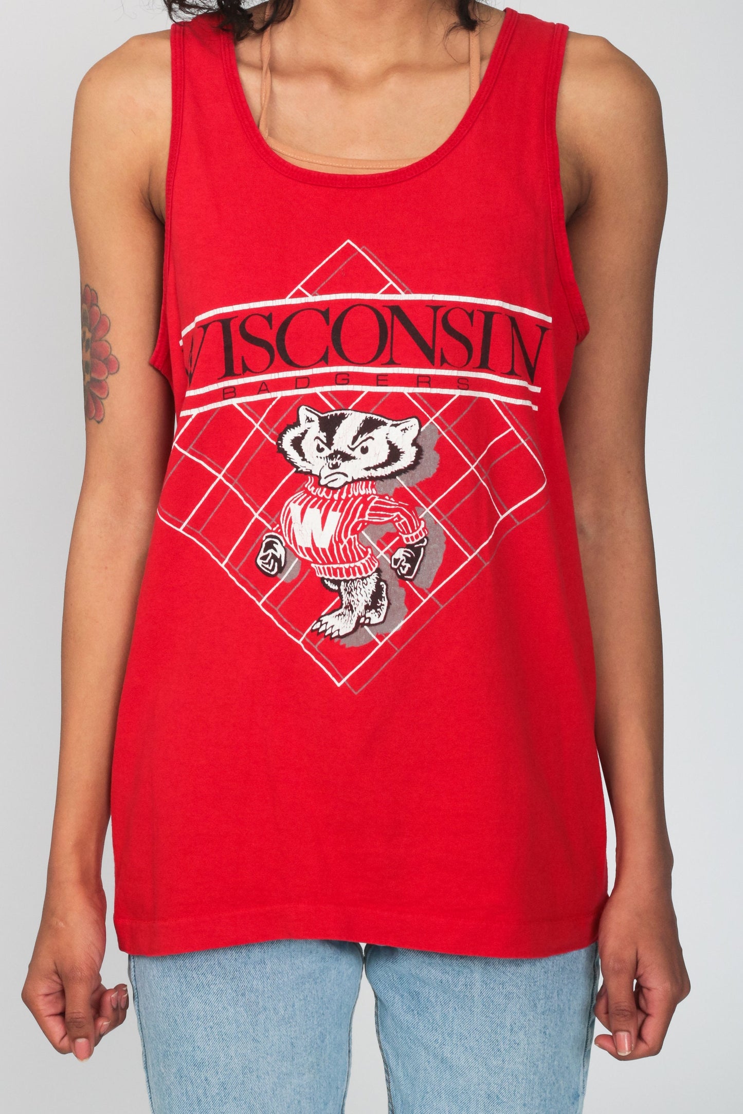 80s Wisconsin Badgers Tank Top Red College Football Jersey Small