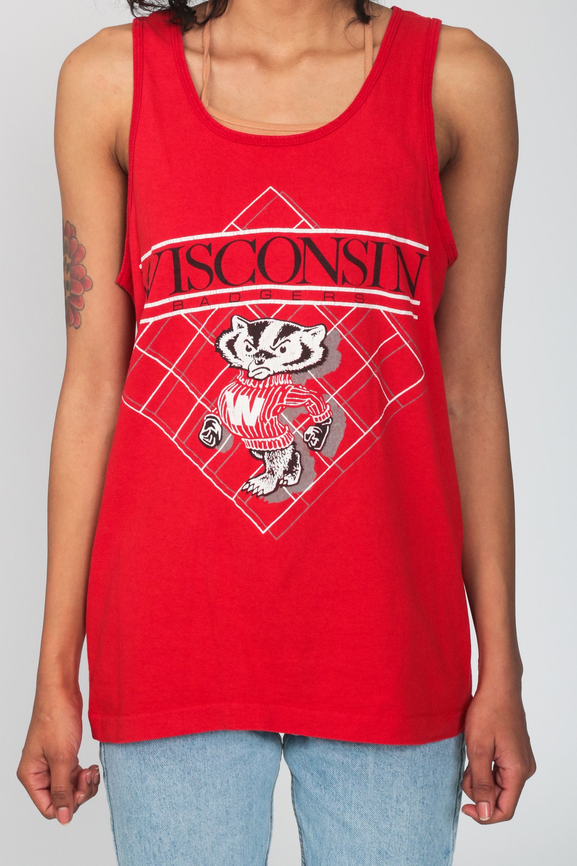 80s Wisconsin Badgers Tank Top Red College Football Jersey Small
