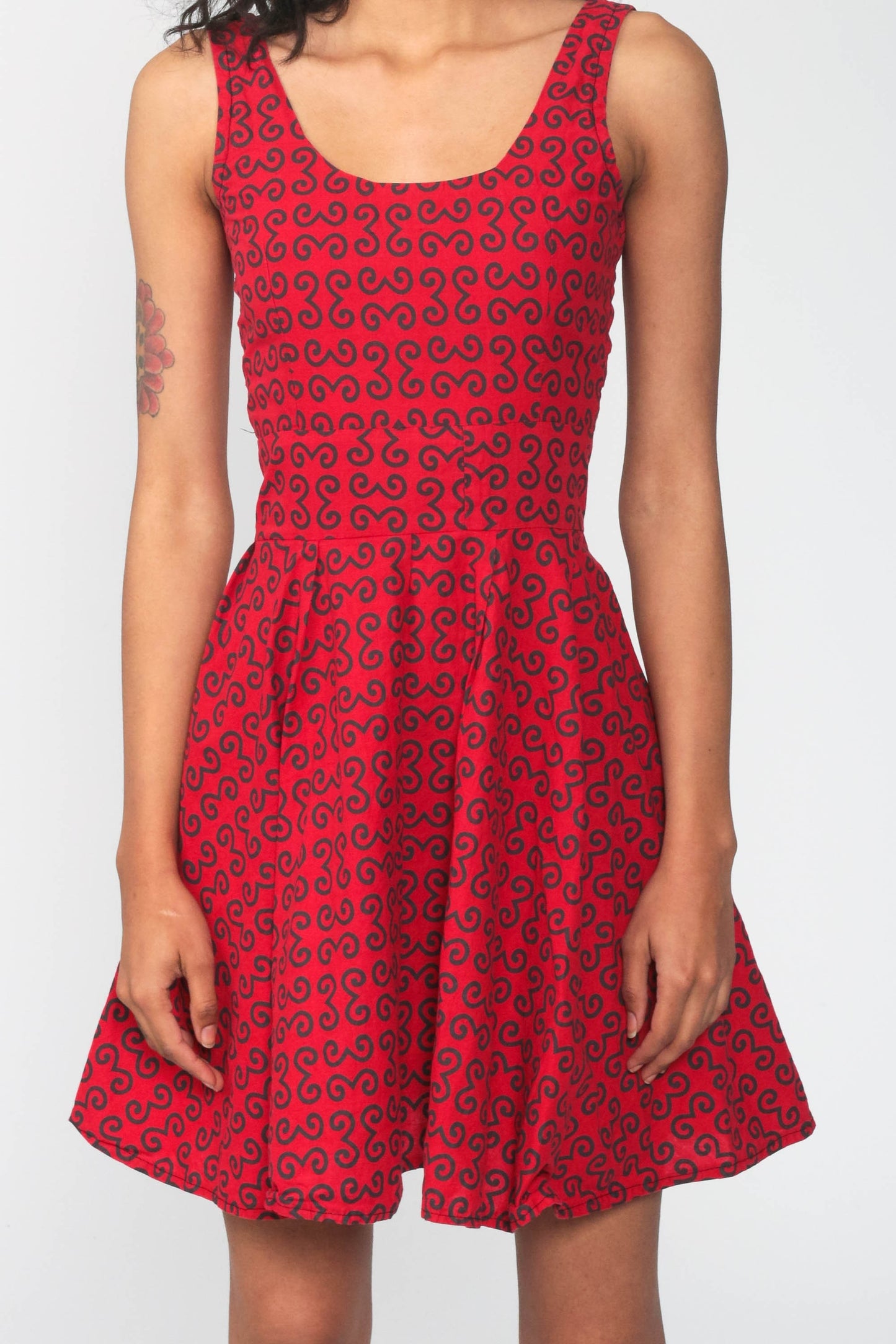90s Babydoll Dress Red Geometric Mini High Waist Sleeveless Extra Small