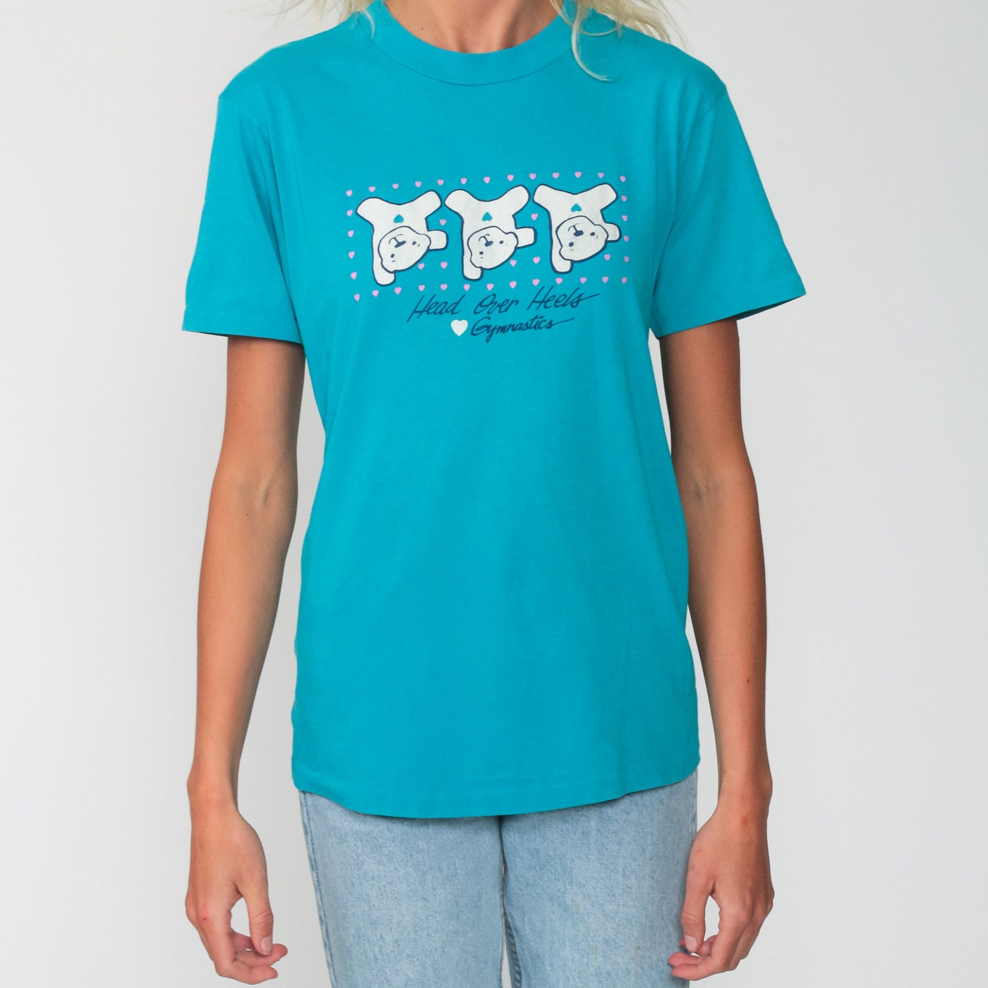 80s Gymnastics Teddy Bear Graphic T-Shirt Single Stitch Cotton Small