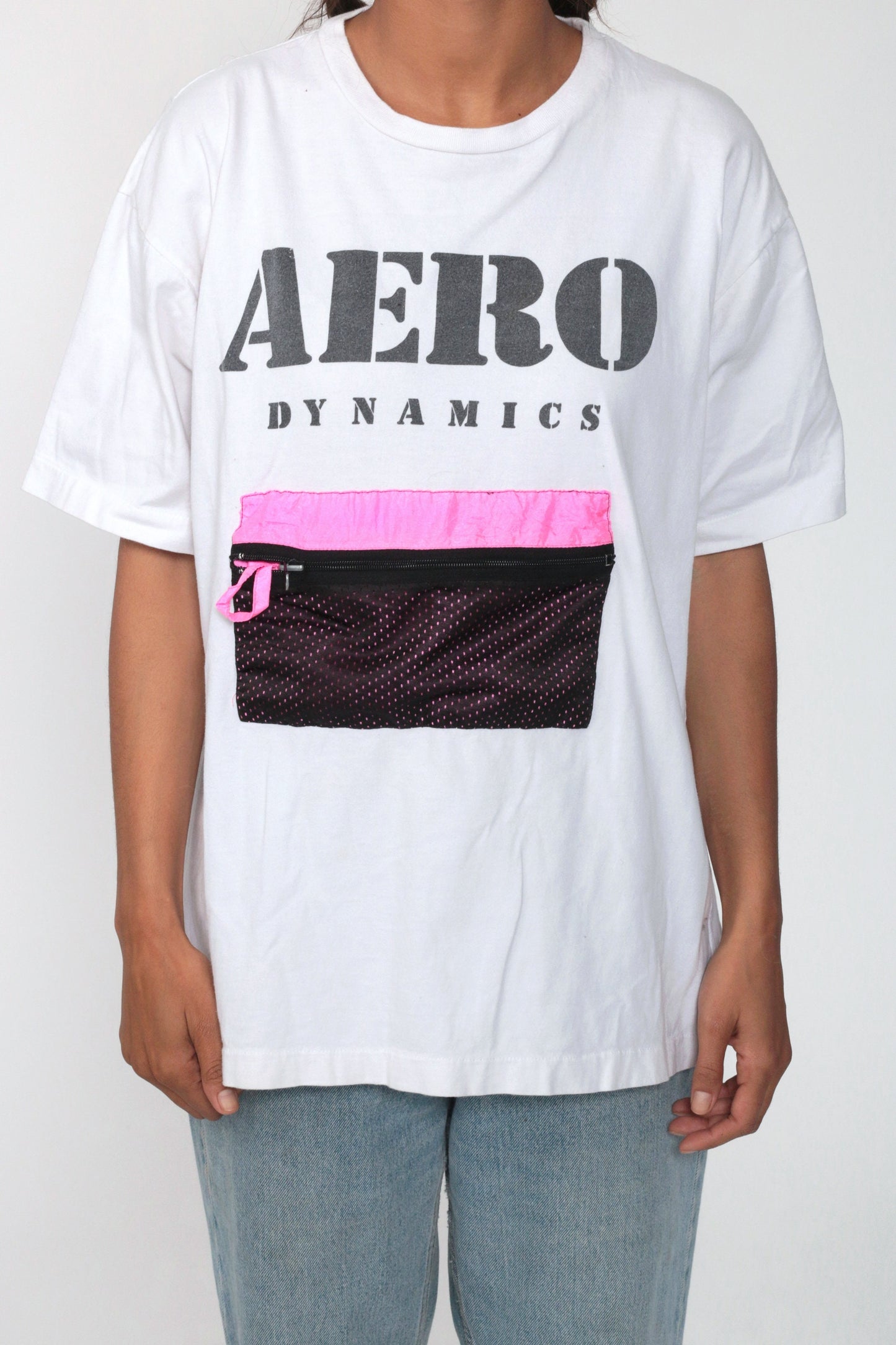 90s Aero Dynamics Neon Slogan Graphic T-Shirt Cotton Small