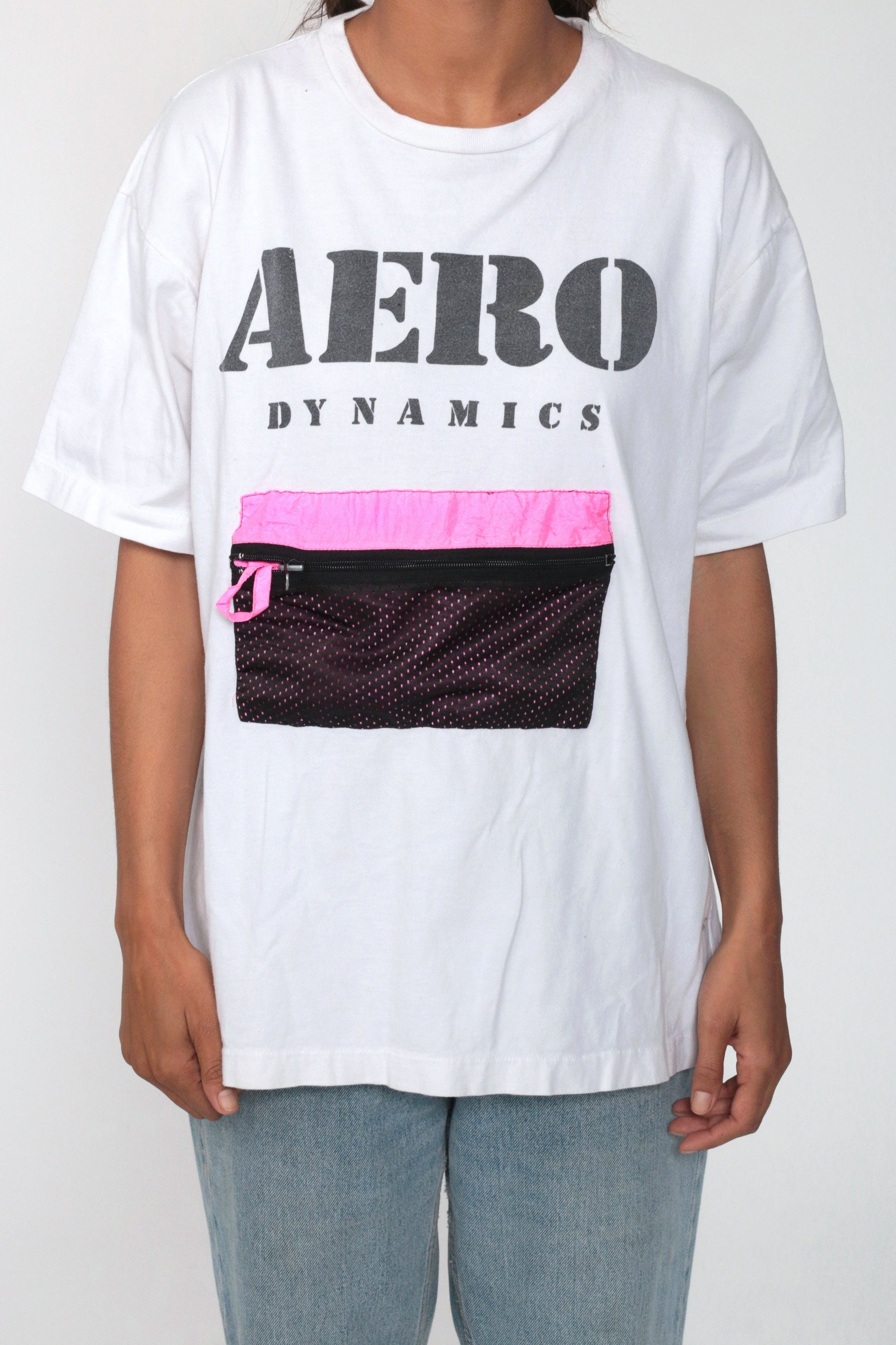 90s Aero Dynamics Neon Slogan Graphic T-Shirt Cotton Small