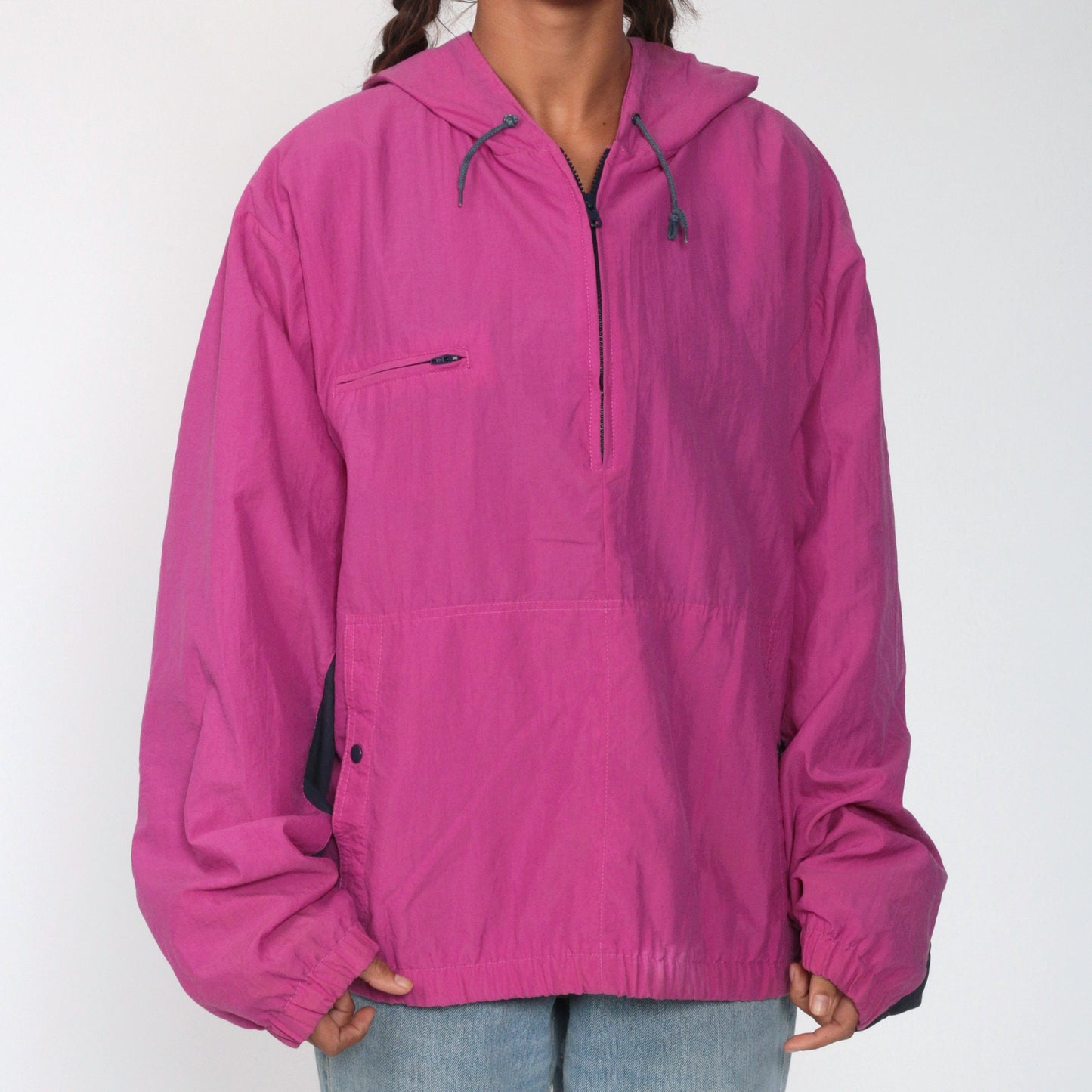 90s Izod Hooded Windbreaker Magenta Half-Zip Pullover Jacket Extra Large
