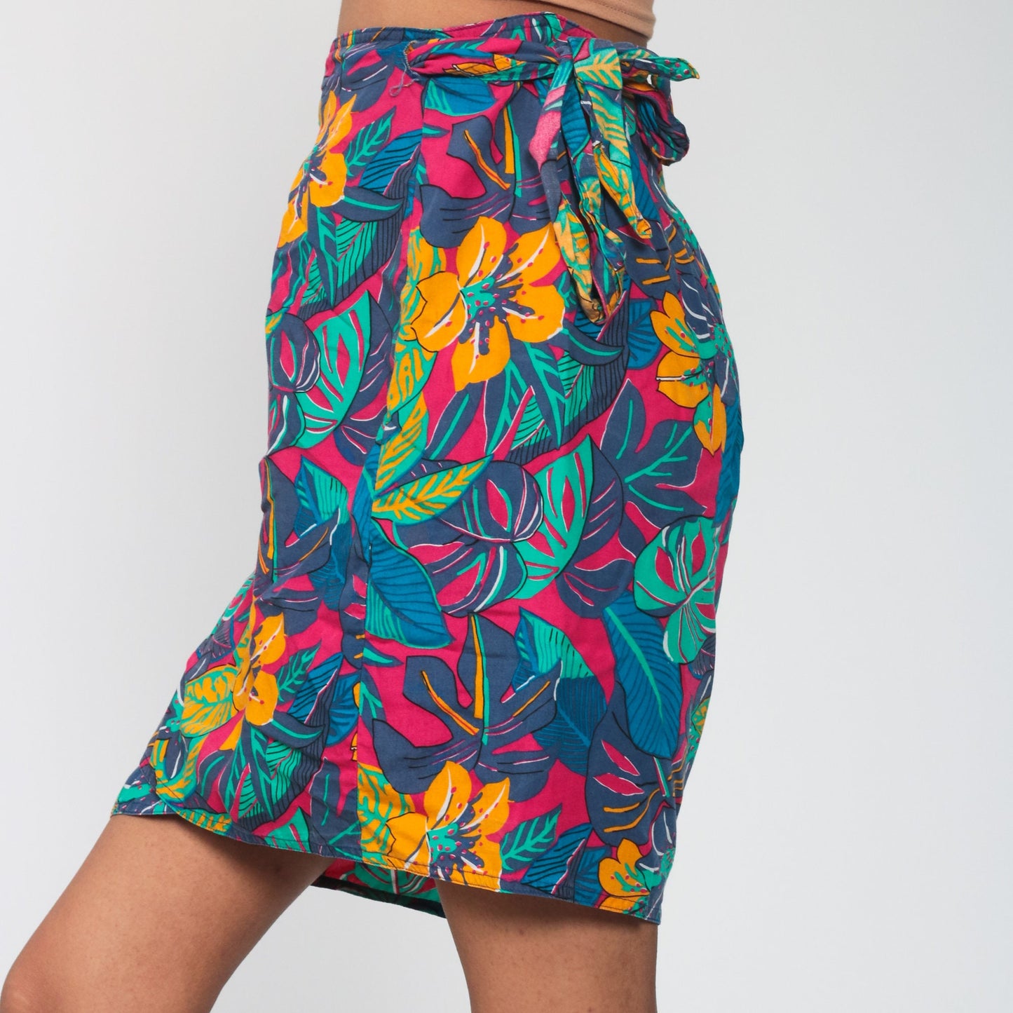 90s Tropical Floral Wrap Skirt Mini High Waist Small Medium