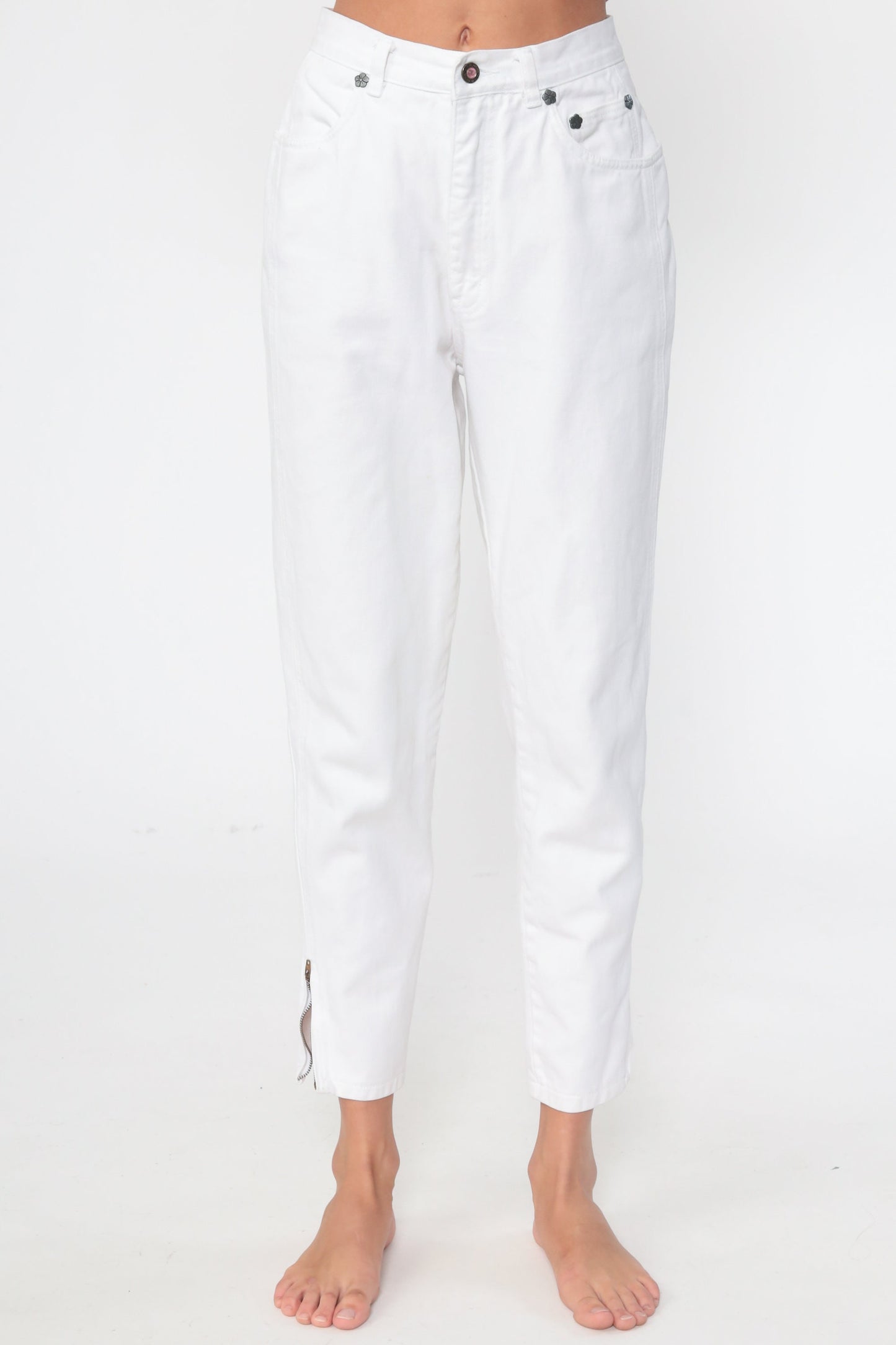 90s LA Gear White High-Waist Mom Jeans Ankle Zip Small
