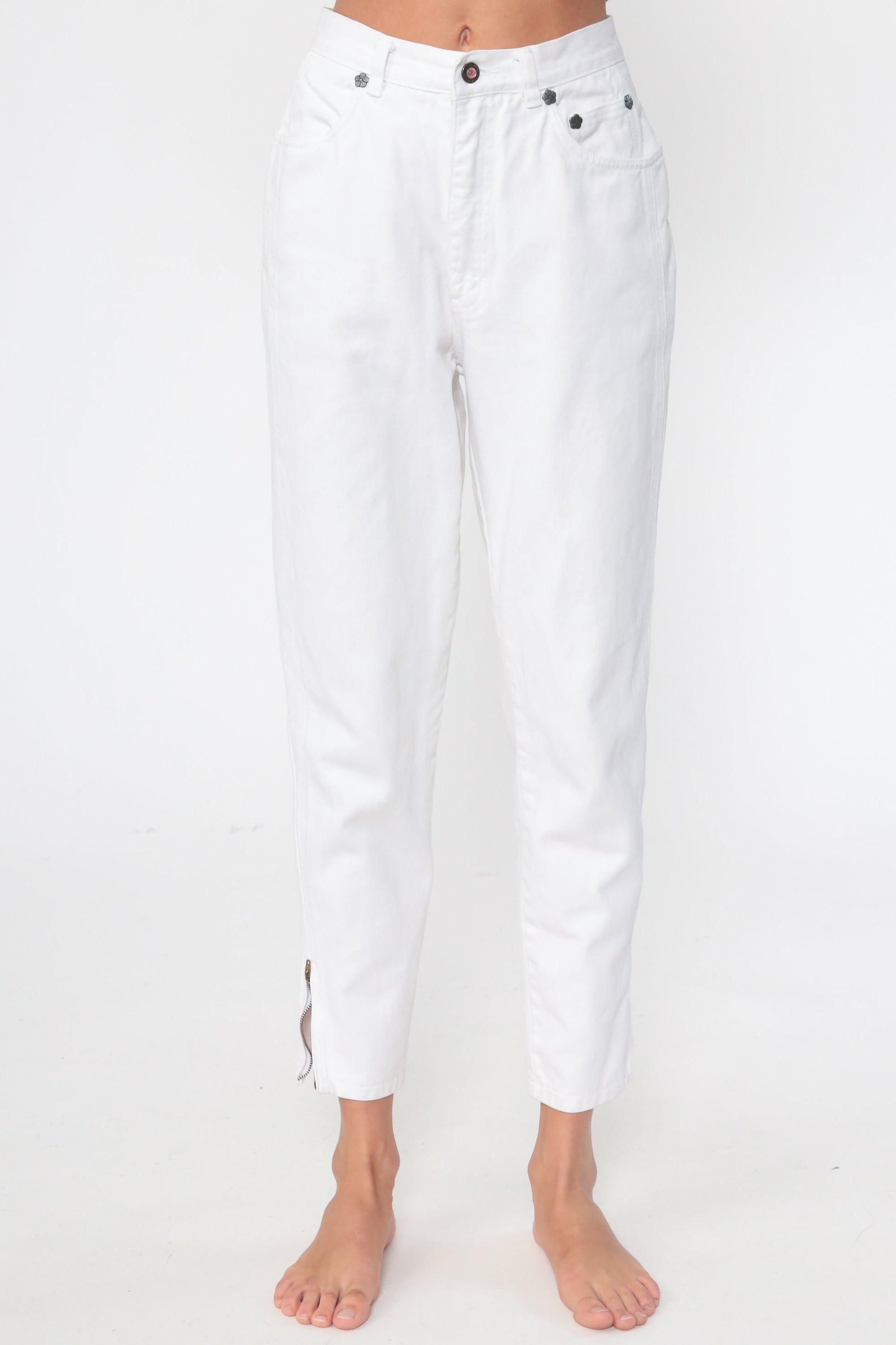 90s LA Gear White High-Waist Mom Jeans Ankle Zip Small