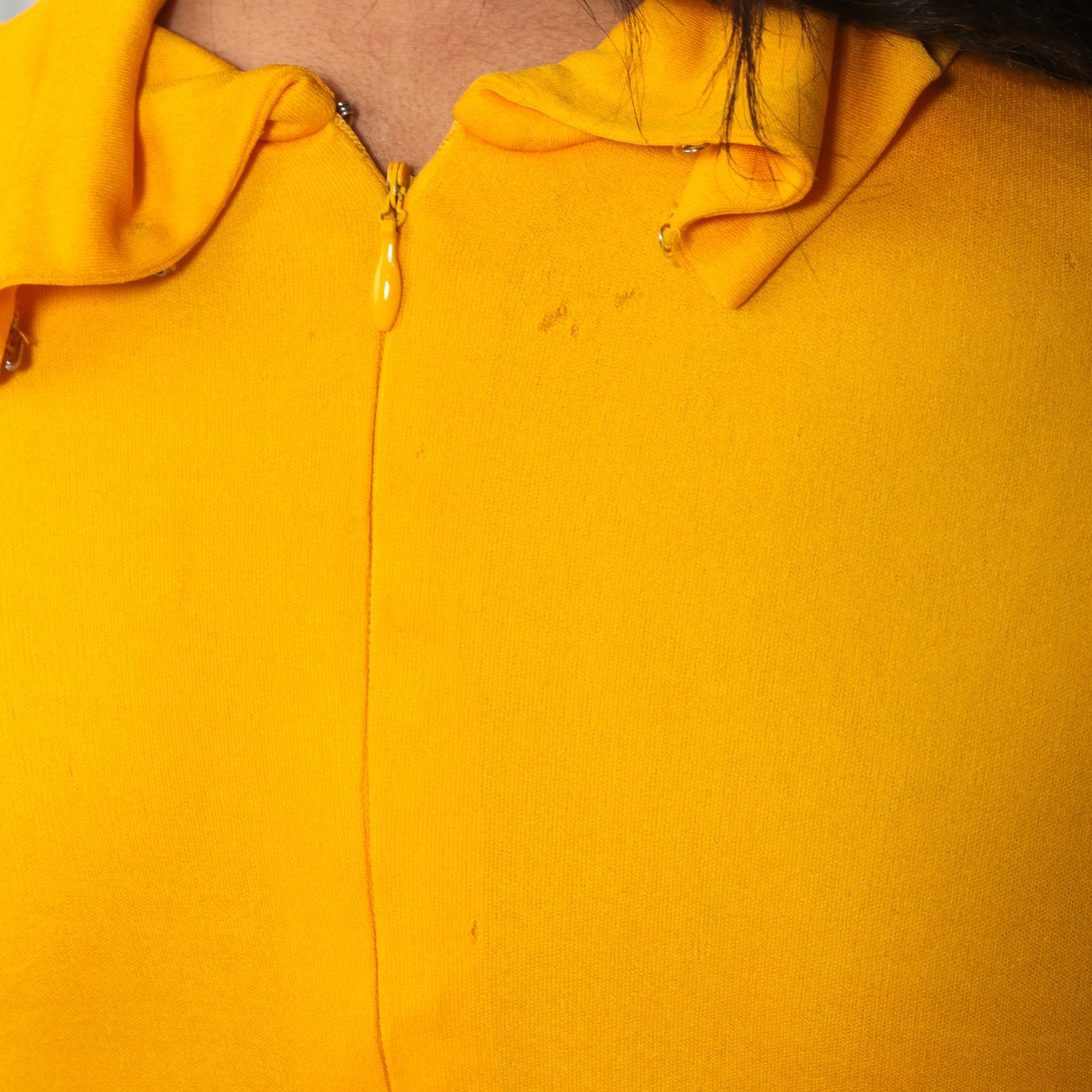 70s Yellow Babydoll Mini Dress Empire Waist Funnel Neck Long Sleeve Extra Small