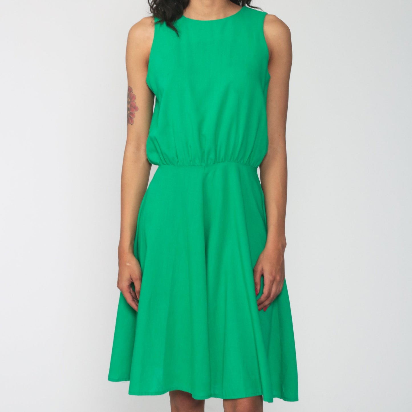 70s Kelly Green Midi Sundress High Waist Tank Sleeveless Extra Small