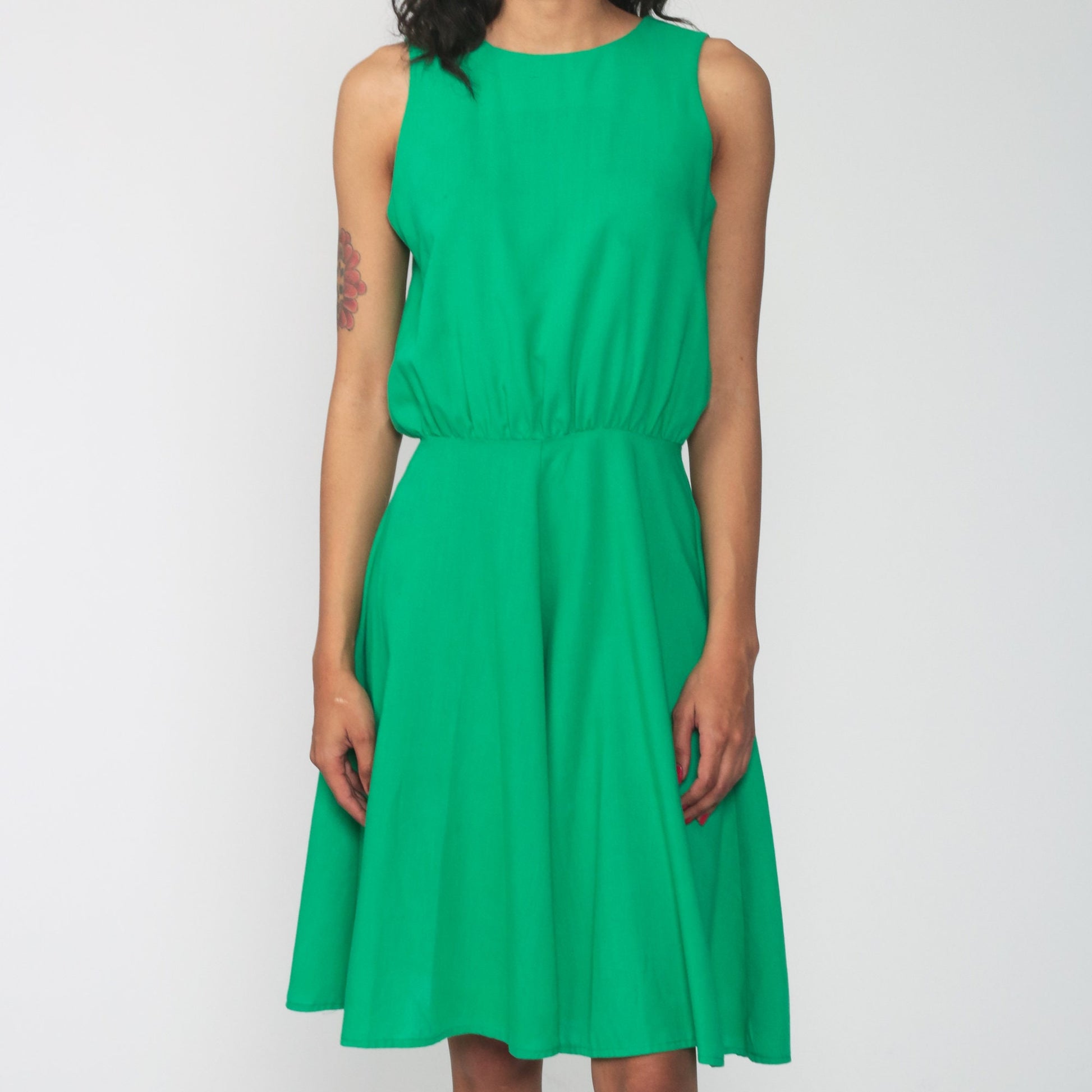 70s Kelly Green Midi Sundress High Waist Tank Sleeveless Extra Small