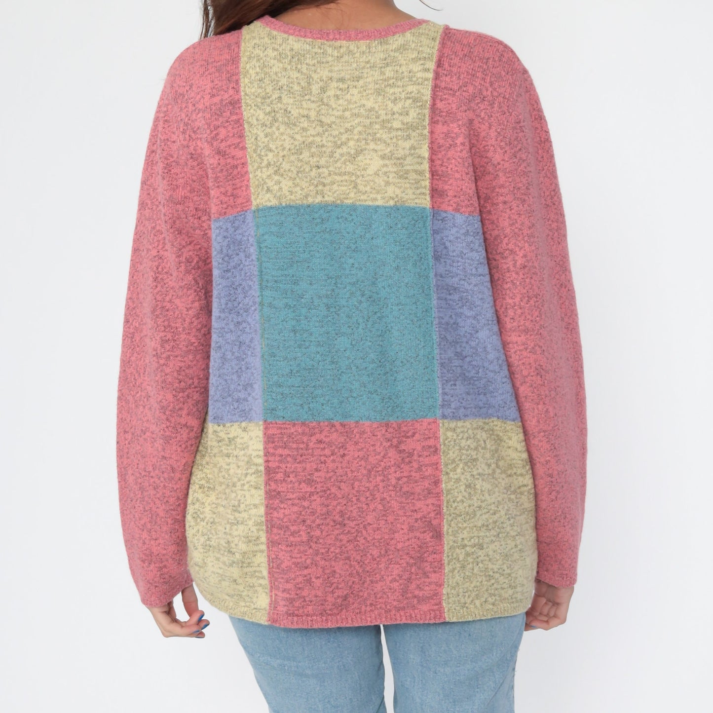 90s Christopher Banks Wool Blend Color Block Pullover Sweater Pink Teal Large