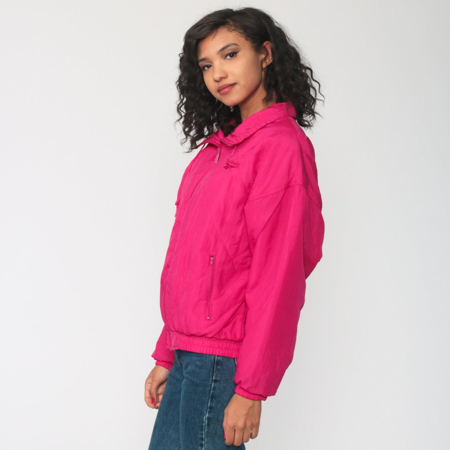 90s Reebok Hot Pink Windbreaker Jacket Zip-Up Sportswear Small