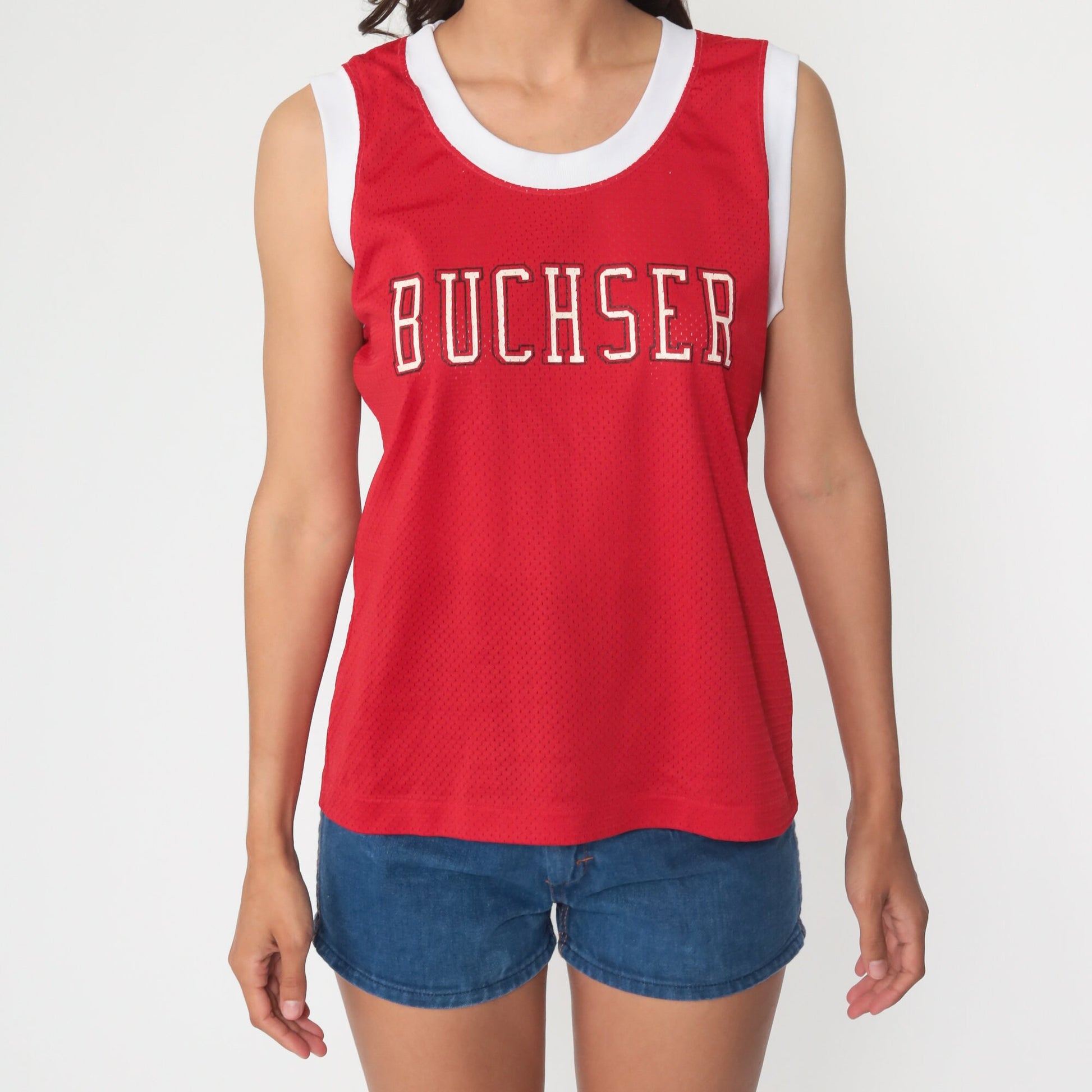 80s Buchser Middle School Red Mesh Ringer Tank Top Medium