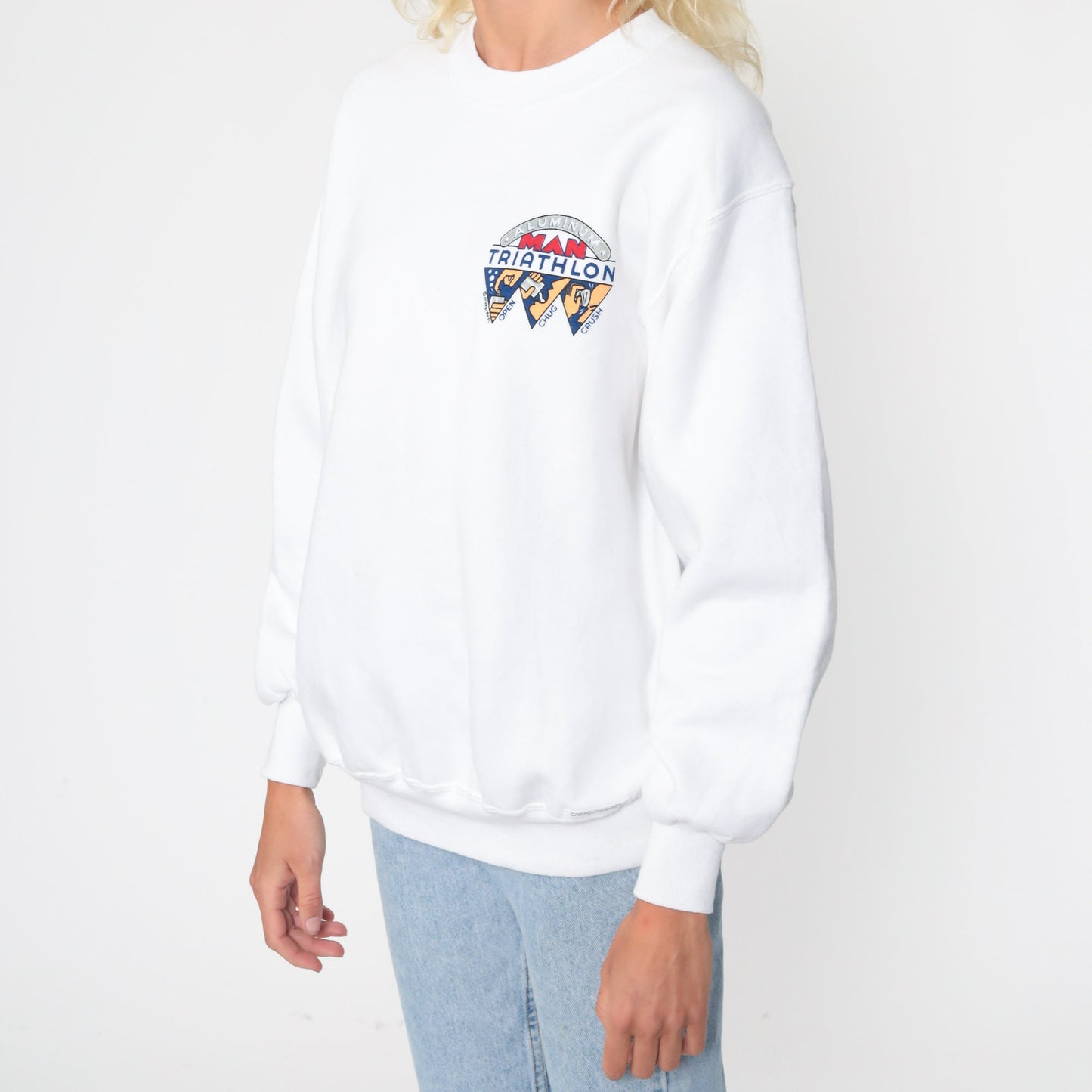 80s Crazy Shirts Cape Cod Drinking Triathlon Graphic Sweatshirt White Medium
