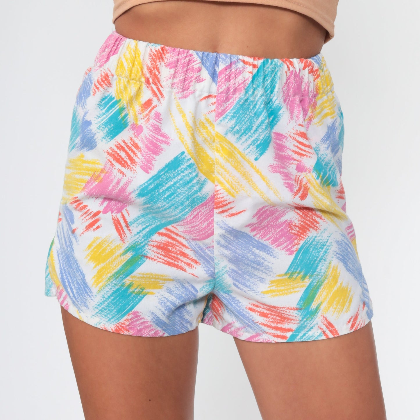 80s Jet Set Brushstroke Cotton Shorts Rainbow High Waist XXS