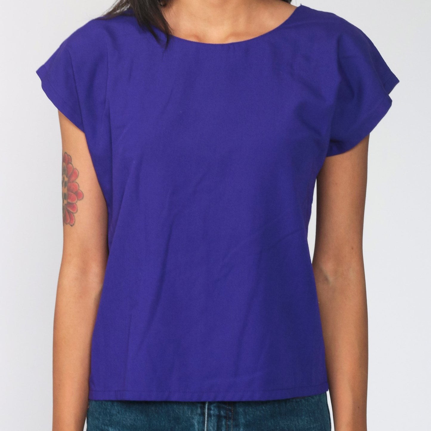 80s Purple Cap Sleeve Blouse Extra Small XS