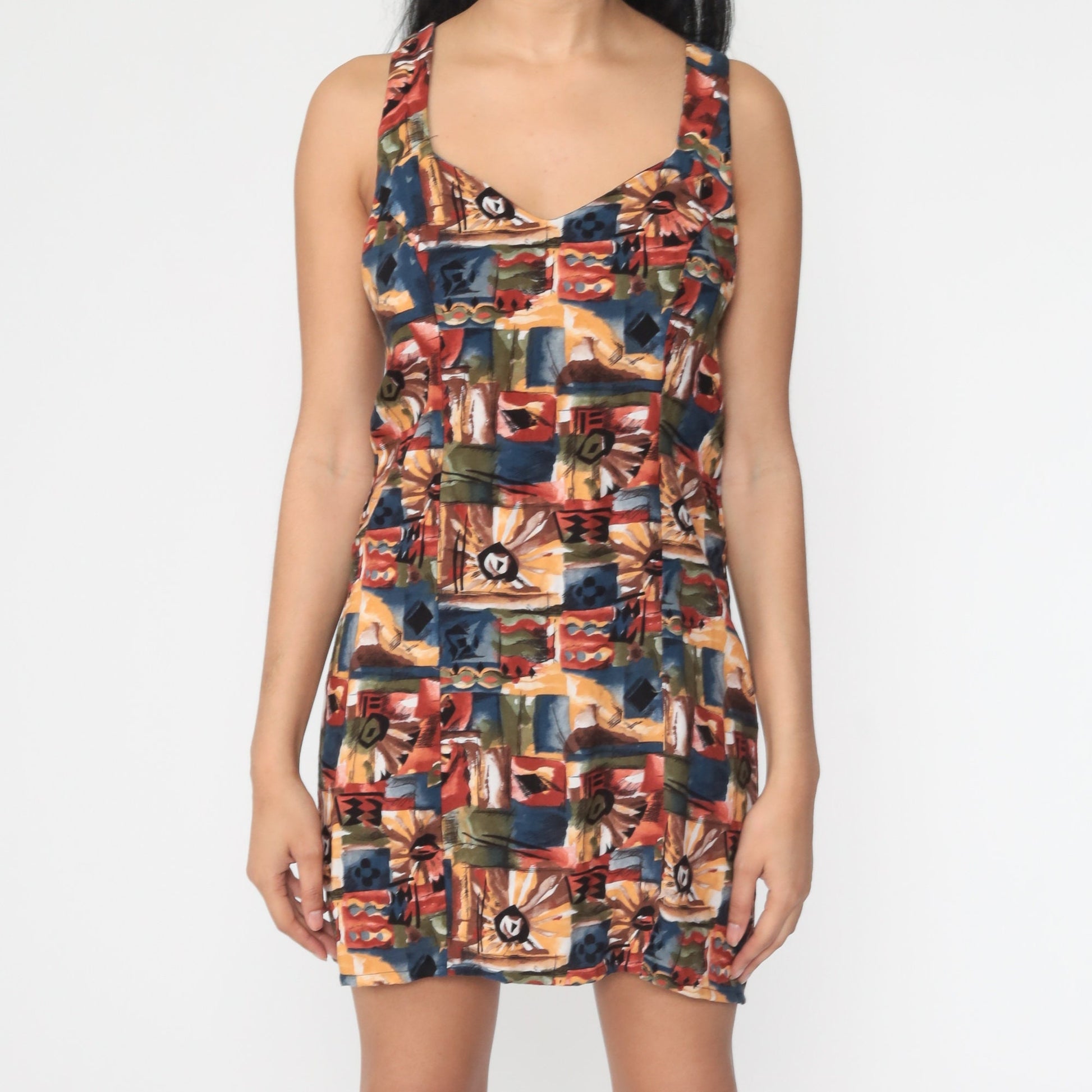 90s Floral Mini Sundress Criss Cross Back Rayon Small